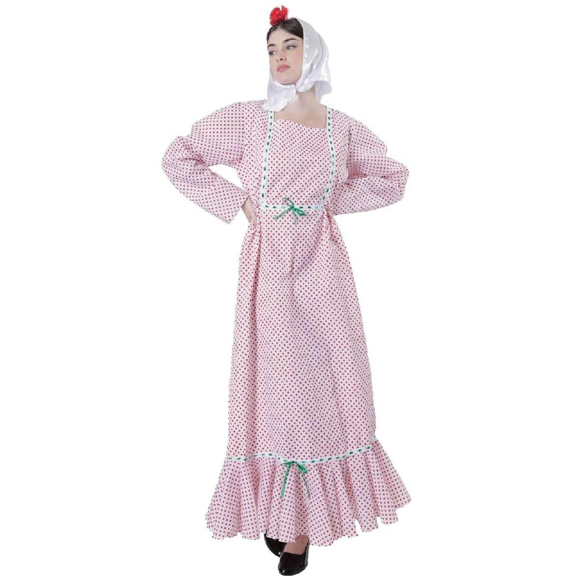 Vestido Chulapa Disfraz Madrileña con Pañuelo, Flor roja San Isidro Adulto Mujer - 1