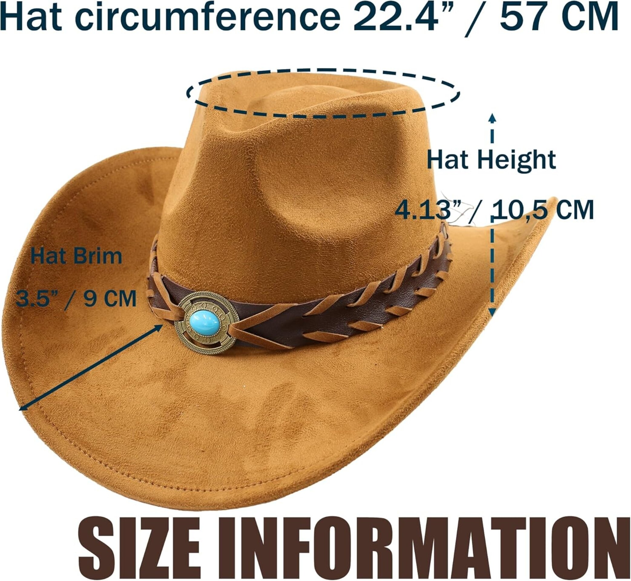 Sombrero Vaquero Cowboy Cowgirl Western Rodeo Unisex para adulto Beige - 5