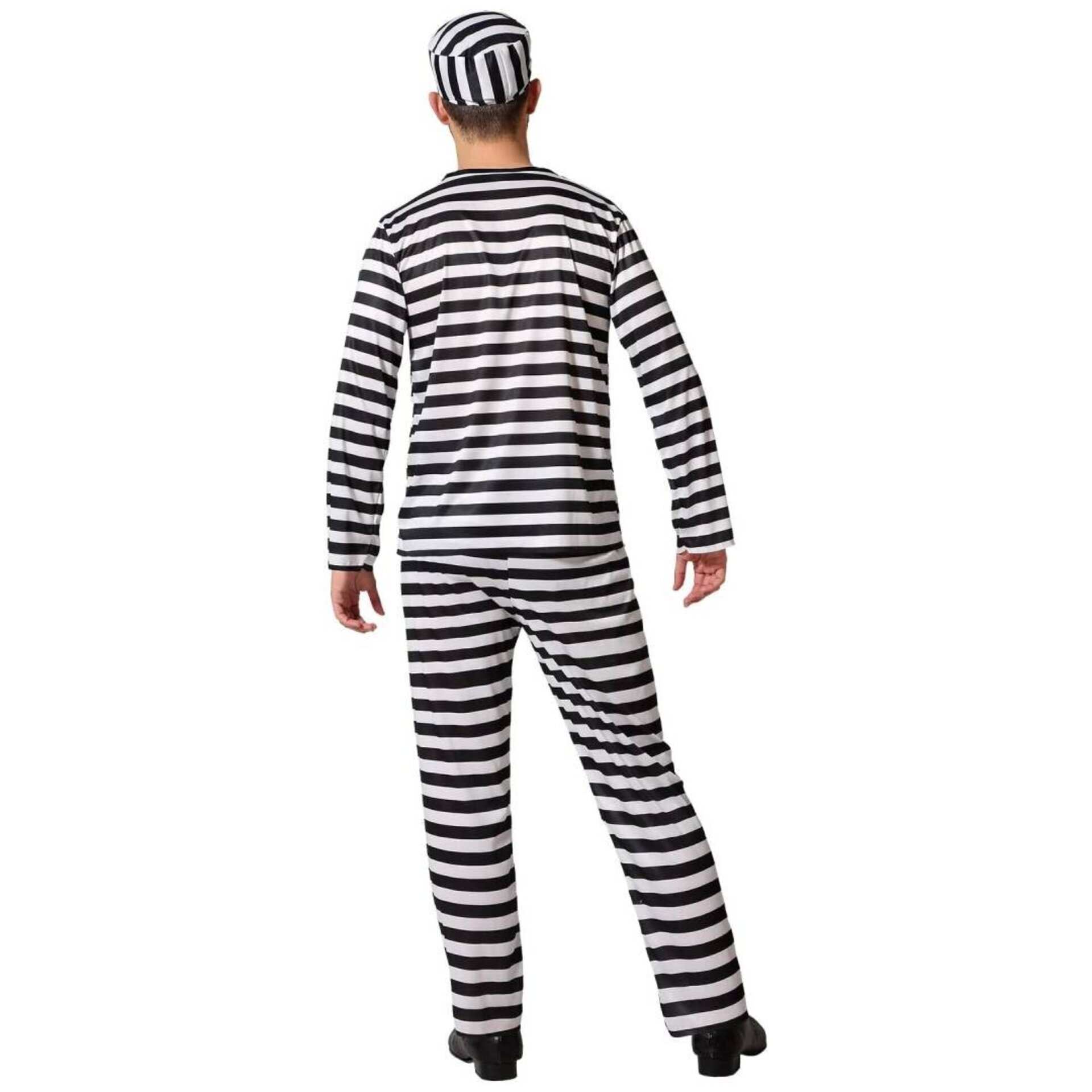 Disfraz Clásico Prisionero Adulto Preso | Rayas Blanco/Negro + Gorro y Esposas - 4