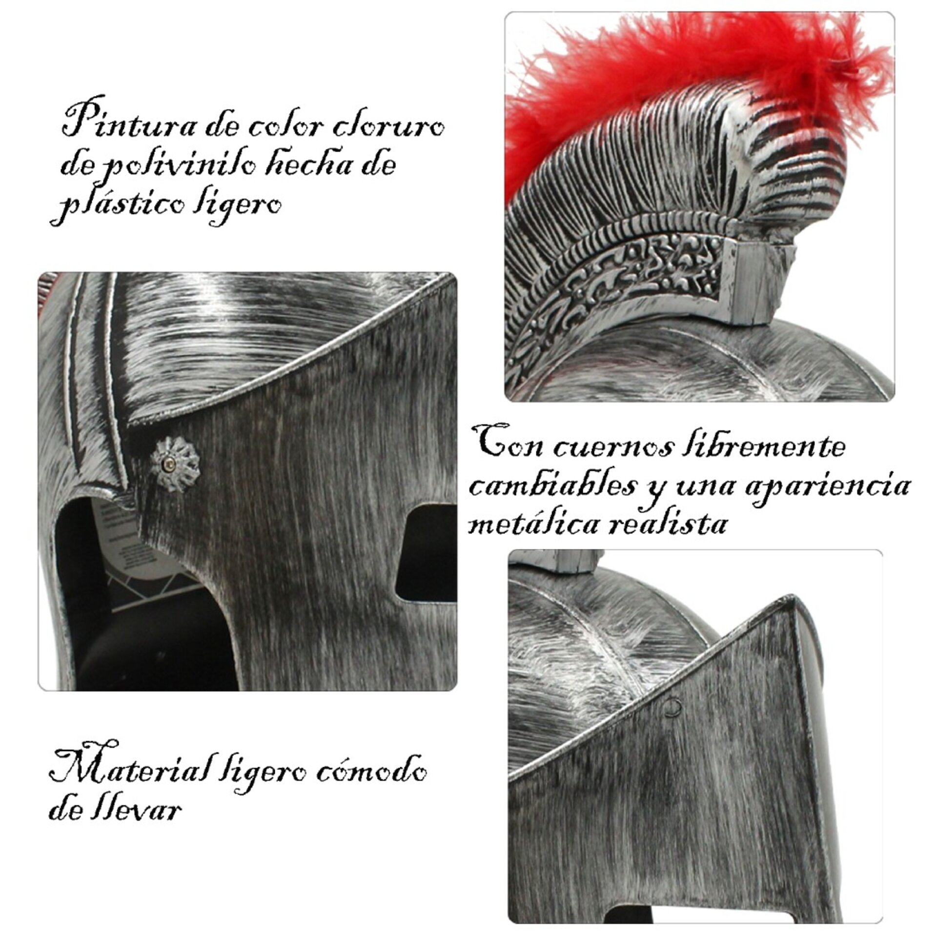 Casco Medieval Gris Espartano Disfraz Romano Plata de Gladiador Guerrero Adulto - 3