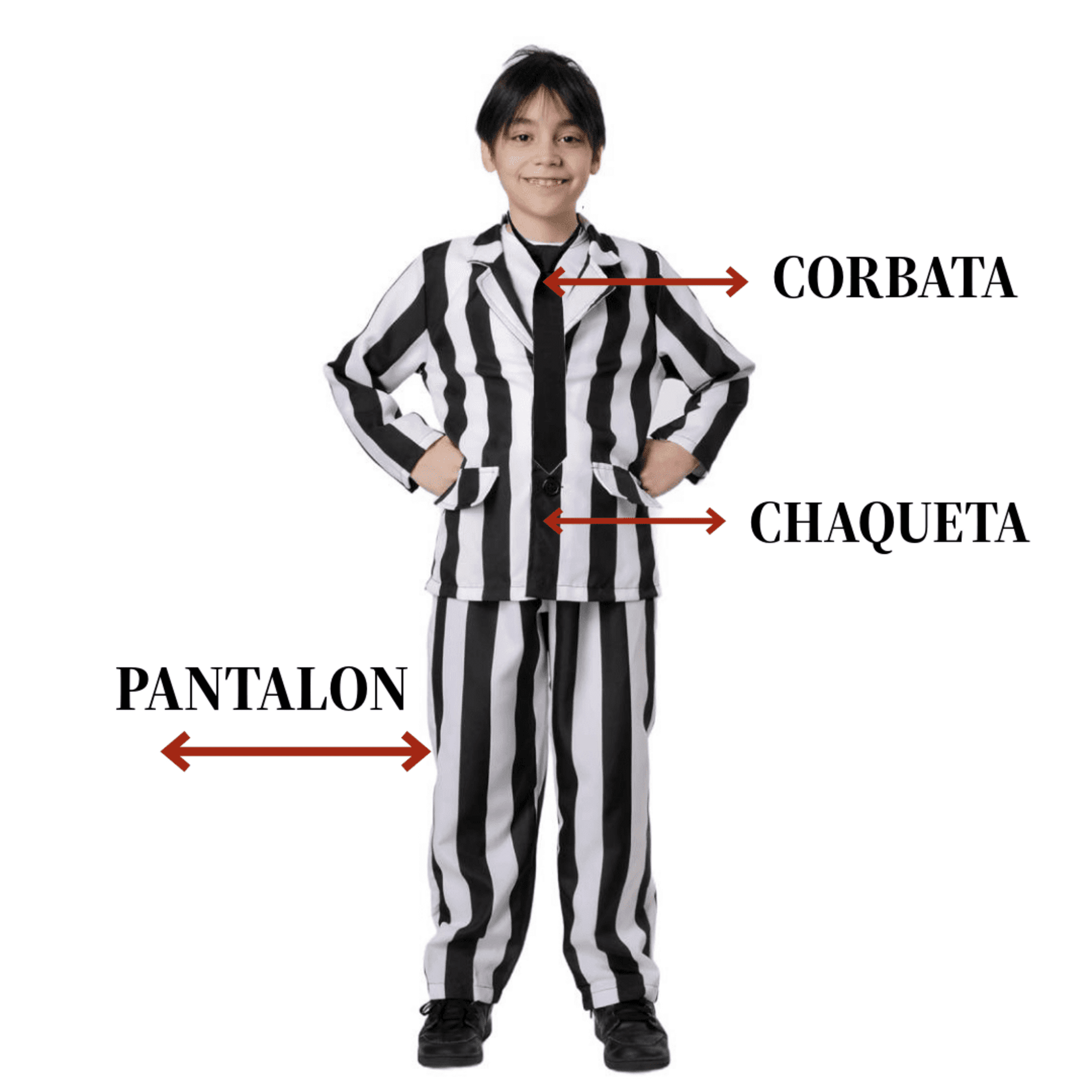 Disfraz Bitelchus para Niños. Chaqueta Pantalón Corbata. Traje Terror Película - 5