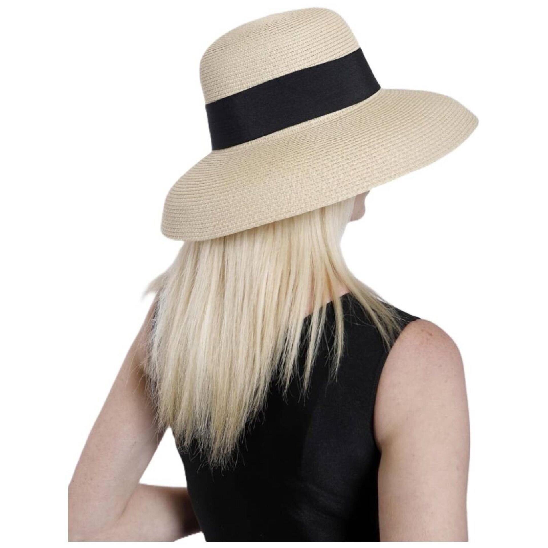 Sombrero Paja Mujer | Beige Cordón Ajustable | Fedora Casual Playa Viaje Fiesta - 4