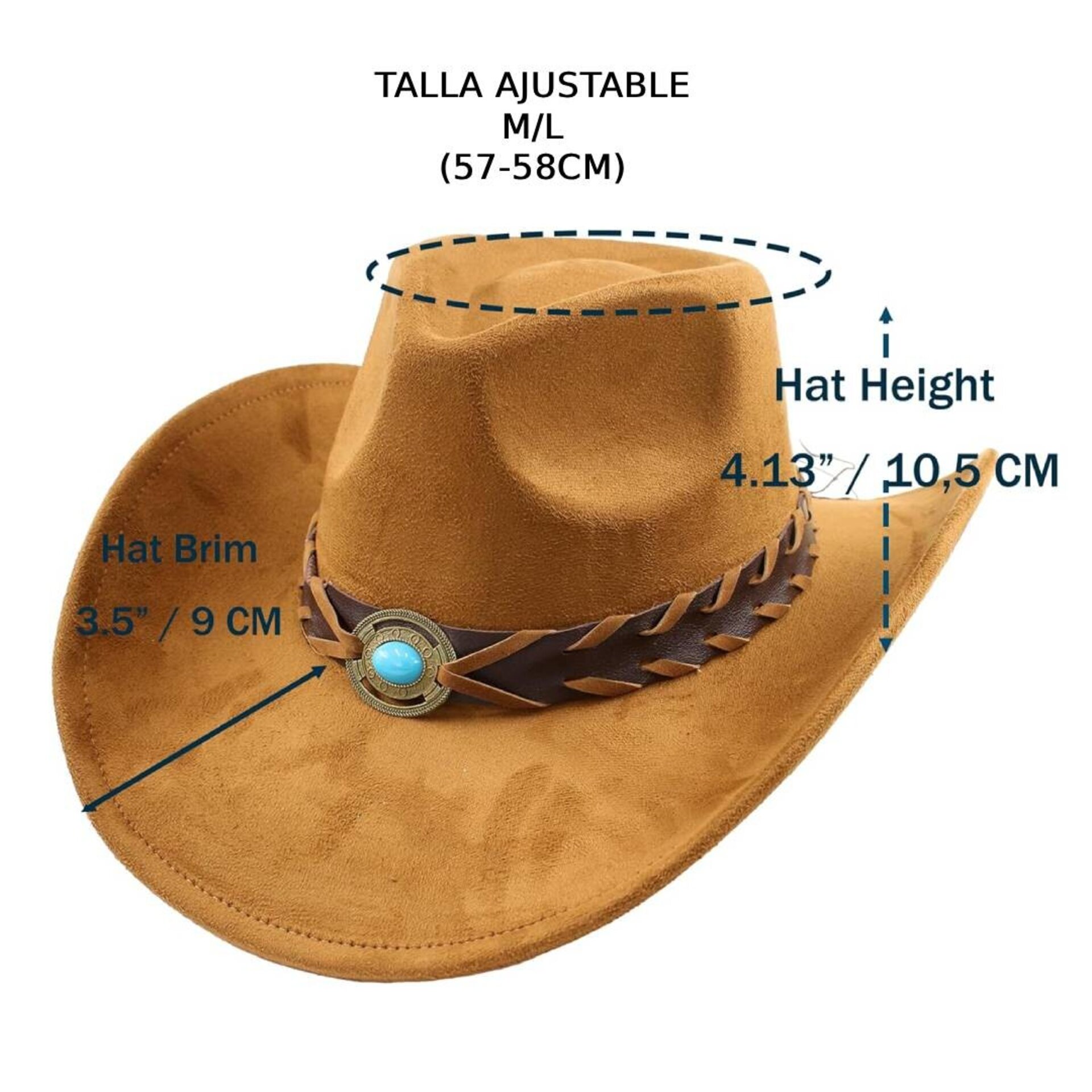 Sombrero Vaquero Cowboy Cowgirl Western Rodeo Unisex para adulto Beige - 3