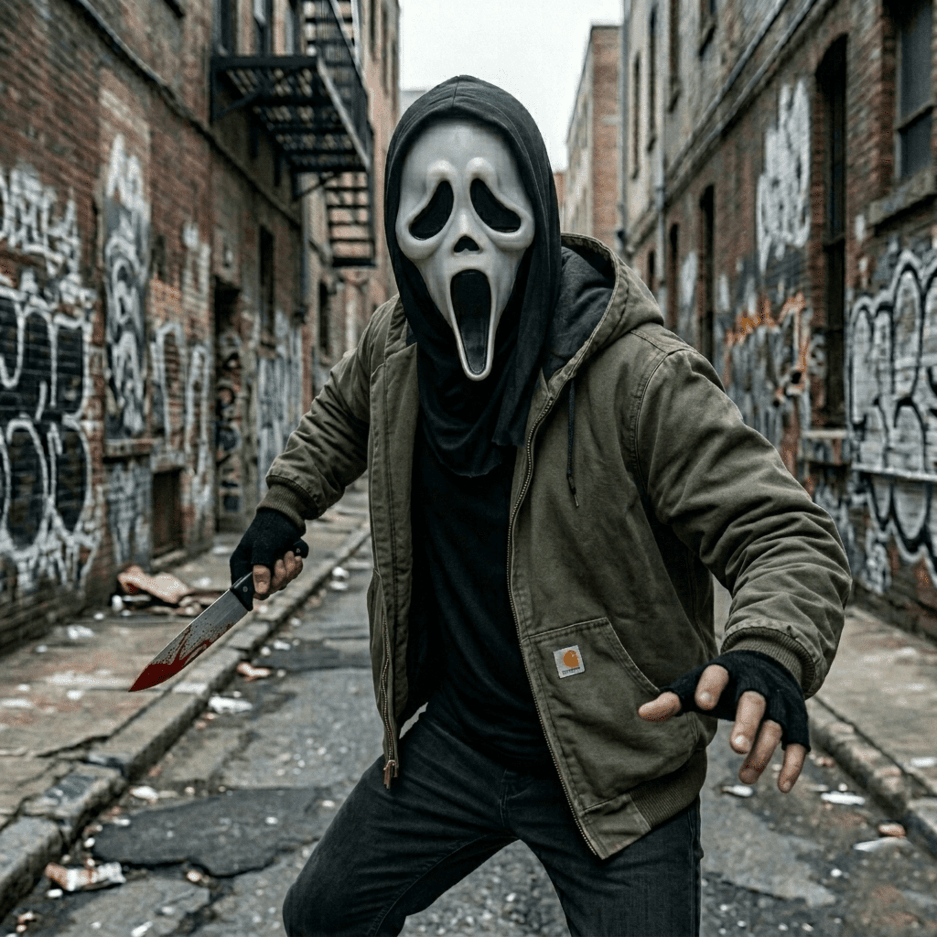 Disfraz Scream Fantasma - Máscara con Capucha, Guantes, Cuchillo Sangriento - 6