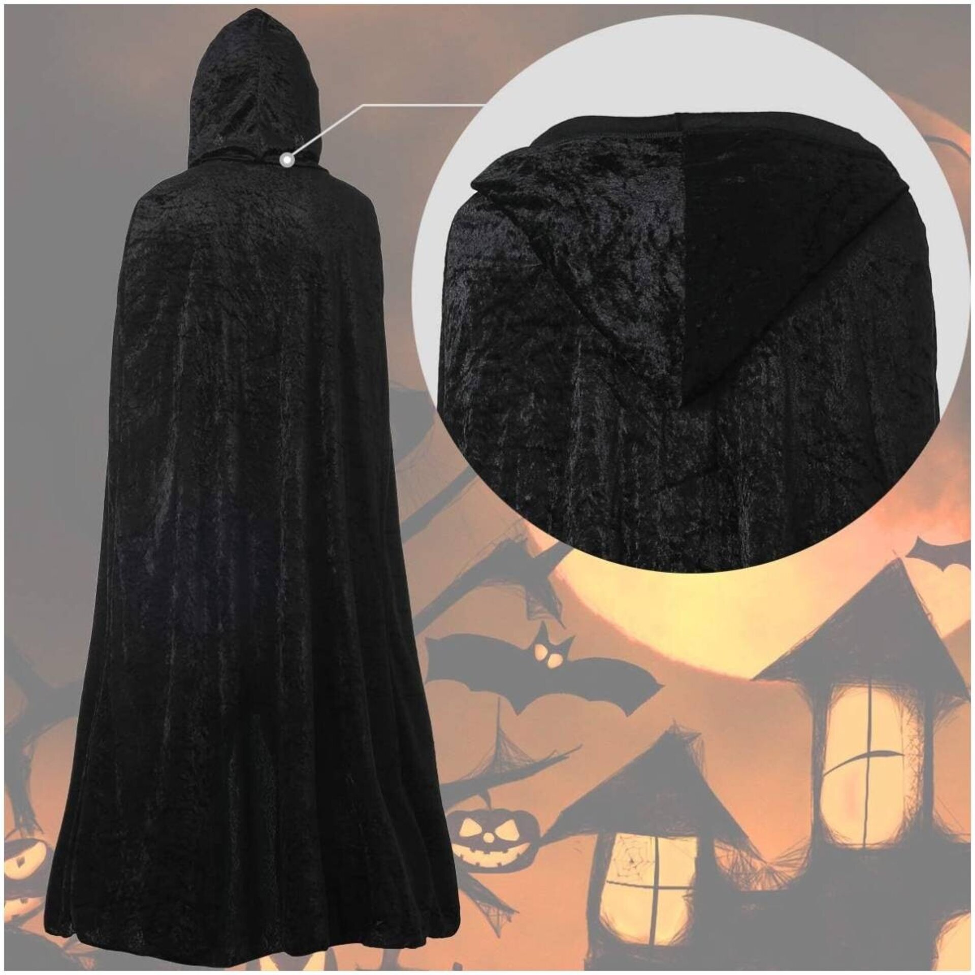 Capas con Capucha en Terciopelo negro Unisex para Disfraz de Niños y Adultos - 8