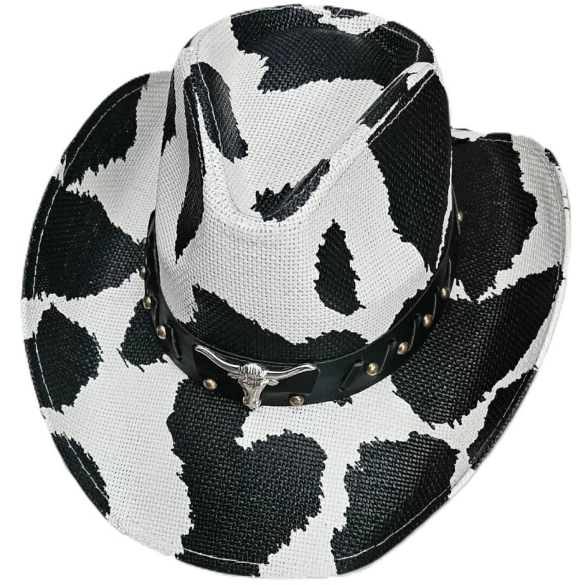 Sombrero Cowboy Vaquero Estampado Blanco Negro Western Adulto Ajustable M/L - 5