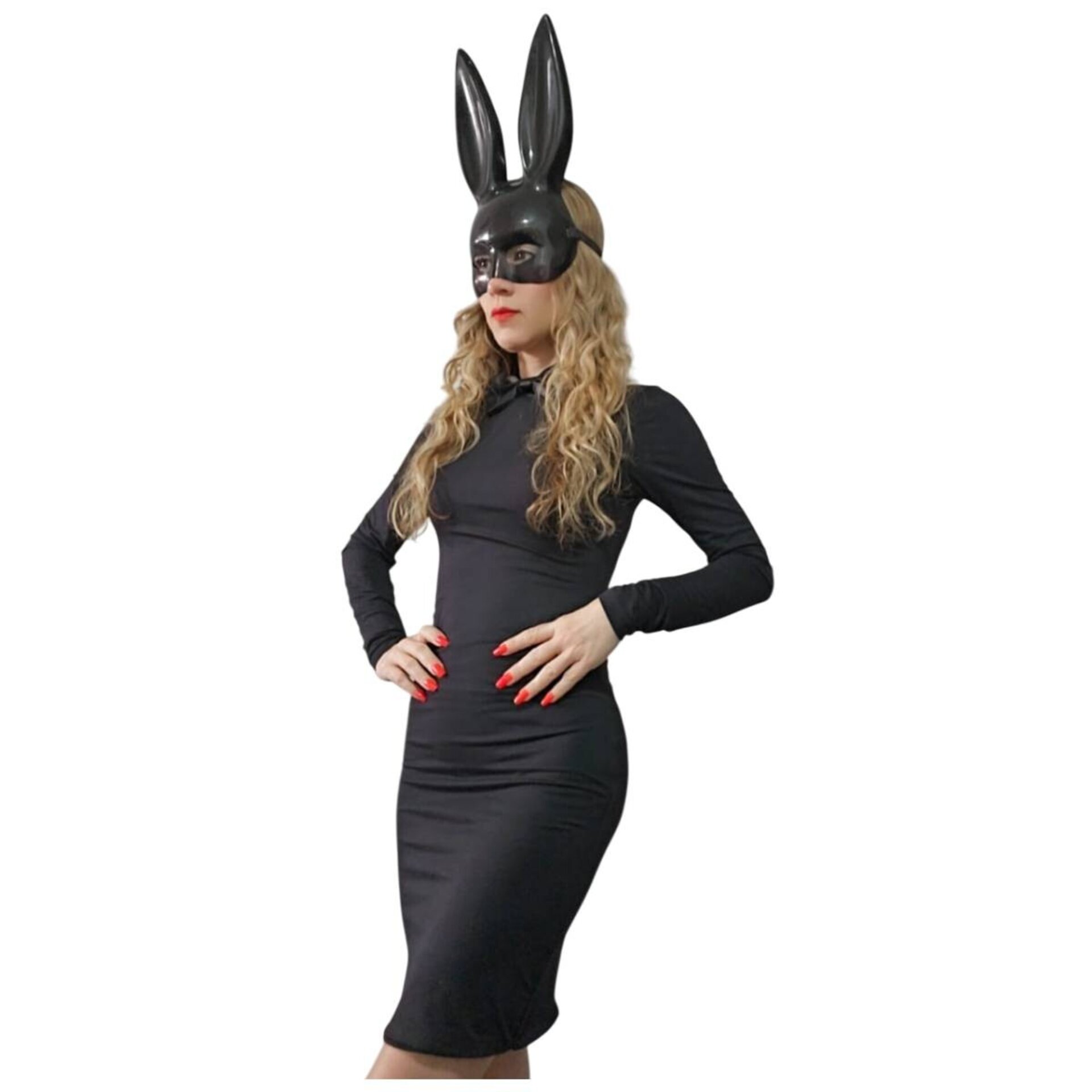 Disfraz Conejita Sexy con Máscara y Pajarita Vestido Corto Halloween negro - 8