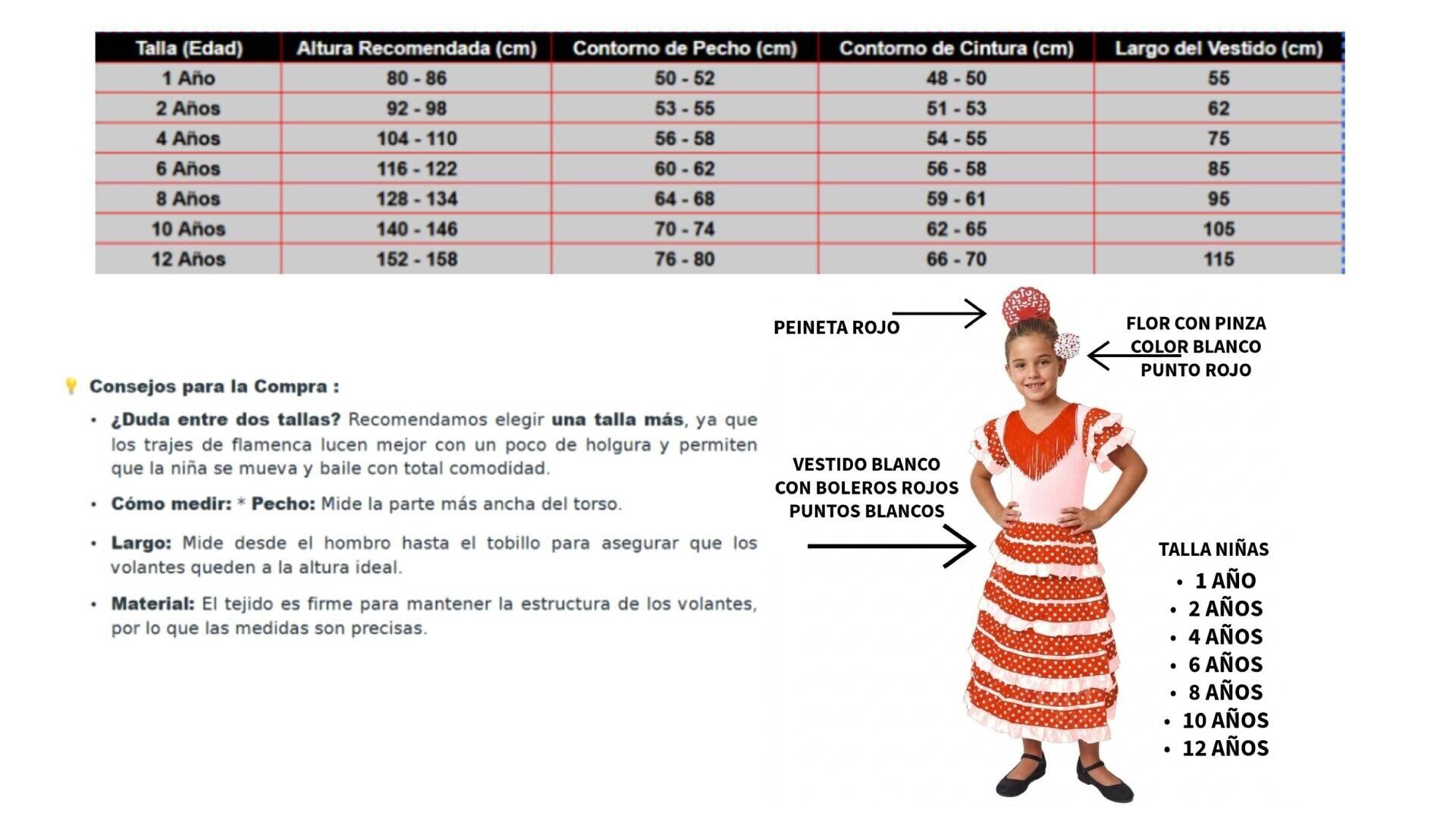 Vestido Flamenca Niña Traje Sevillana con Peineta y Flor | Disfraz Andaluza - 11