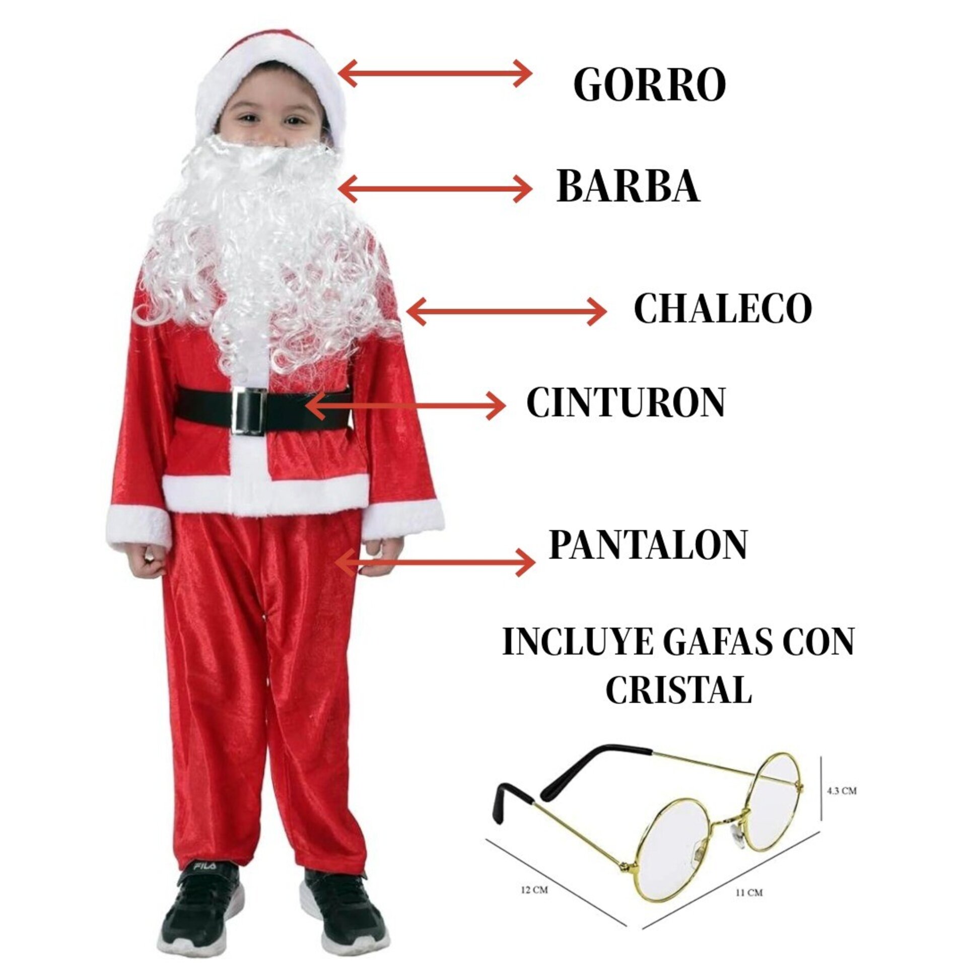 Disfraz Papa Noel Santa Claus - Traje Rojo Clásico de Navidad Niños 1 a 12 años - 5
