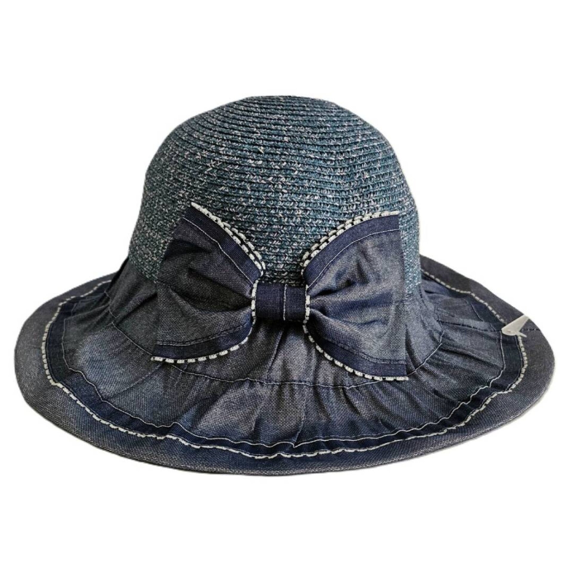 Sombrero de Paja/Denim Azul con Lazo Fruncido para mujer adulto talla ajustable - 1
