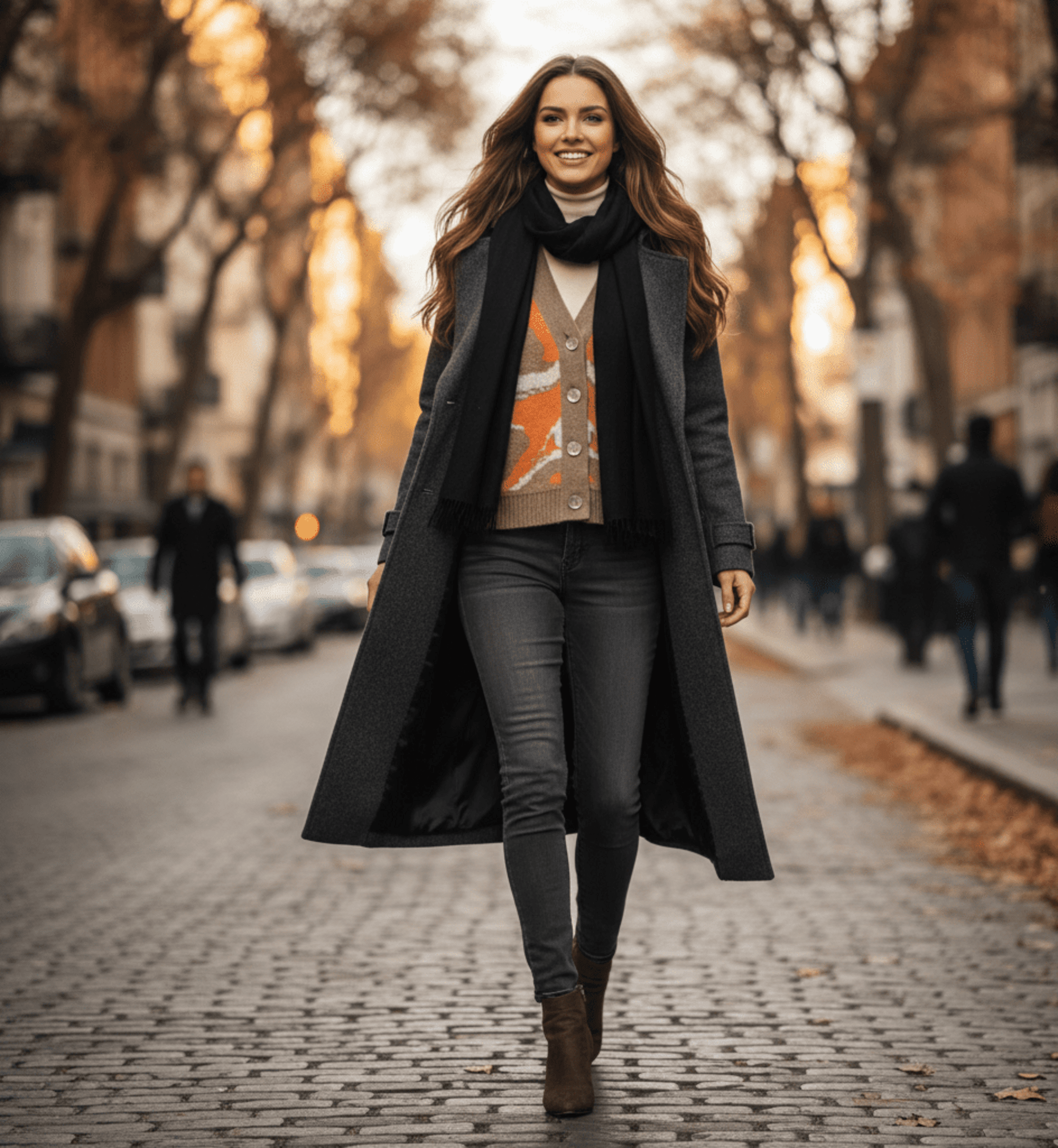 Cárdigan de Punto Mujer Premium | Estampado Abstracto Naranja | Chaqueta Marrón - 5