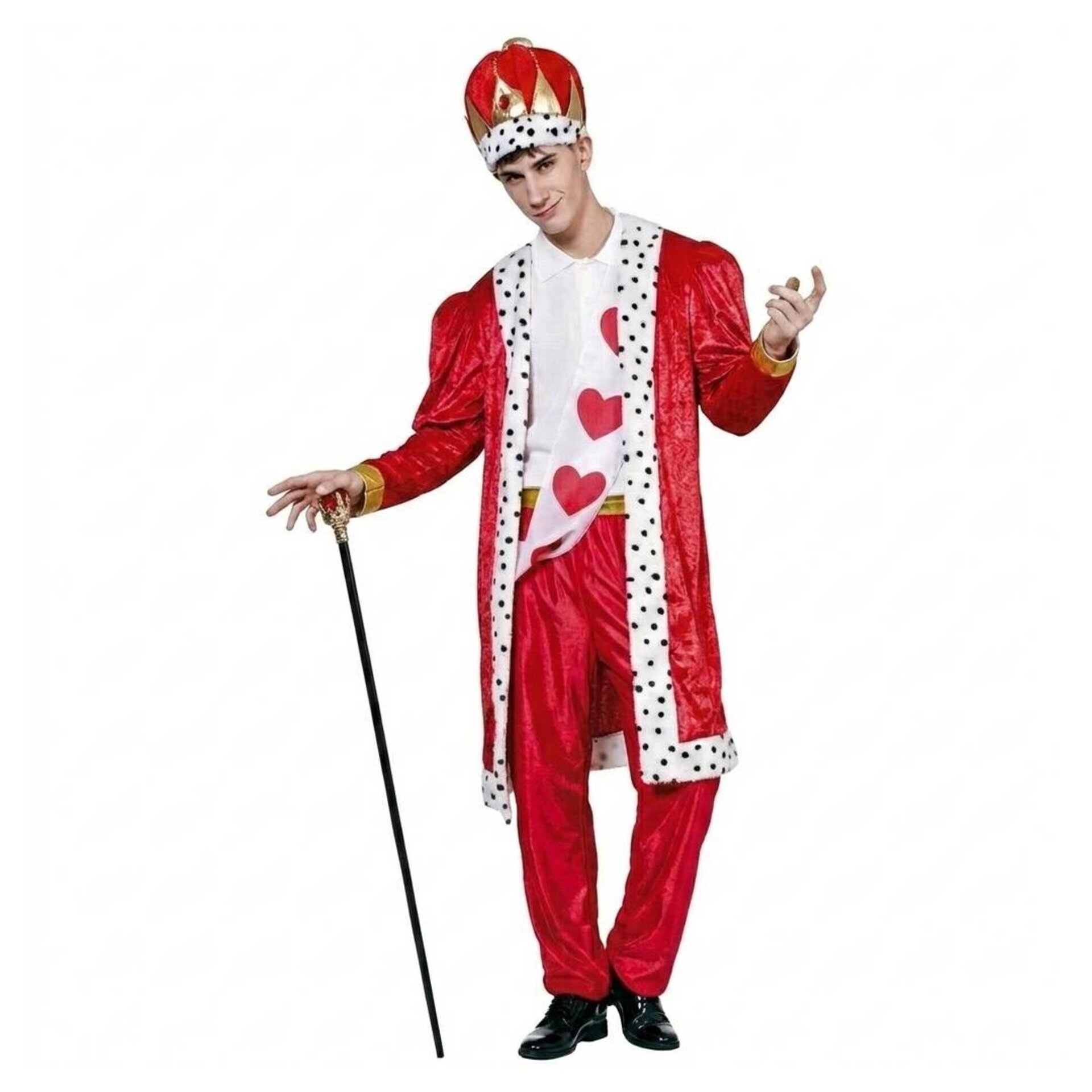 Disfraz Rey de Corazones Adulto Chaqueta, Pantalón, Banda, Gorro, Baston de Rey - 1