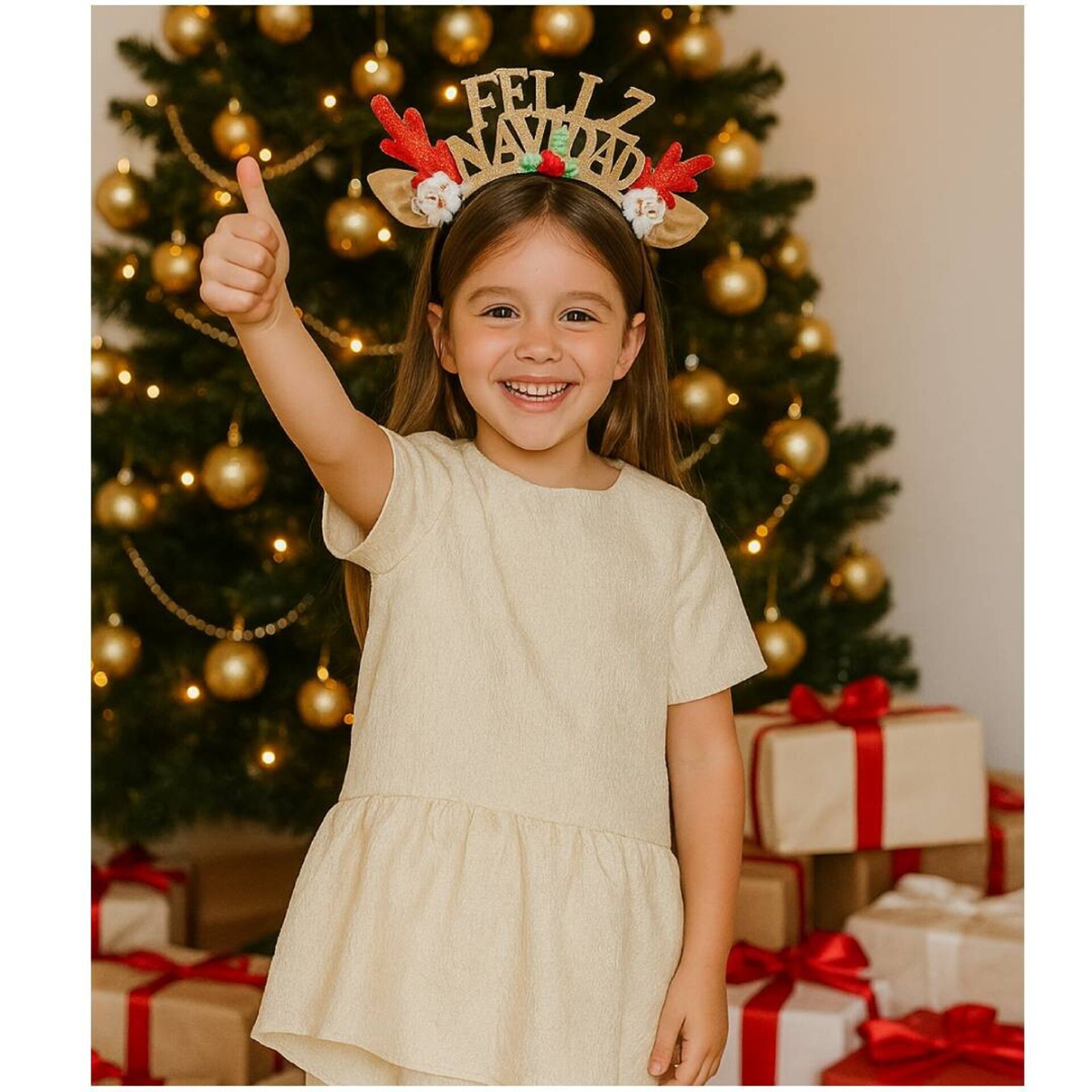 Vestido Corto acampanado Tejido Jacquard Dorado para Niñas - 6