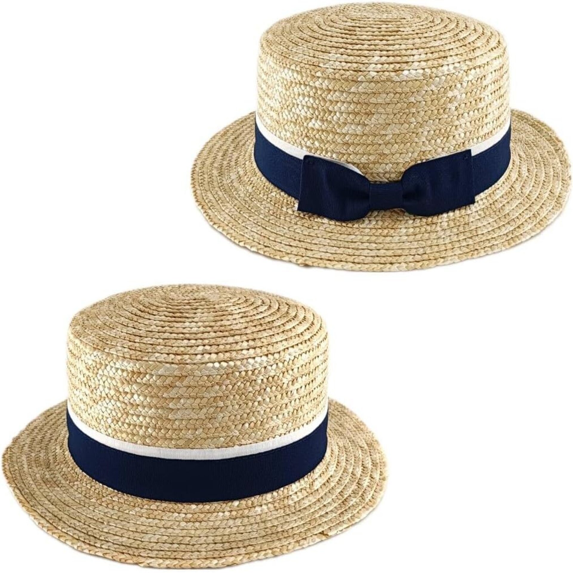 Sombrero de paja Natural Estilo Canotier con Elegante Cinta Decorativa unisex - 6