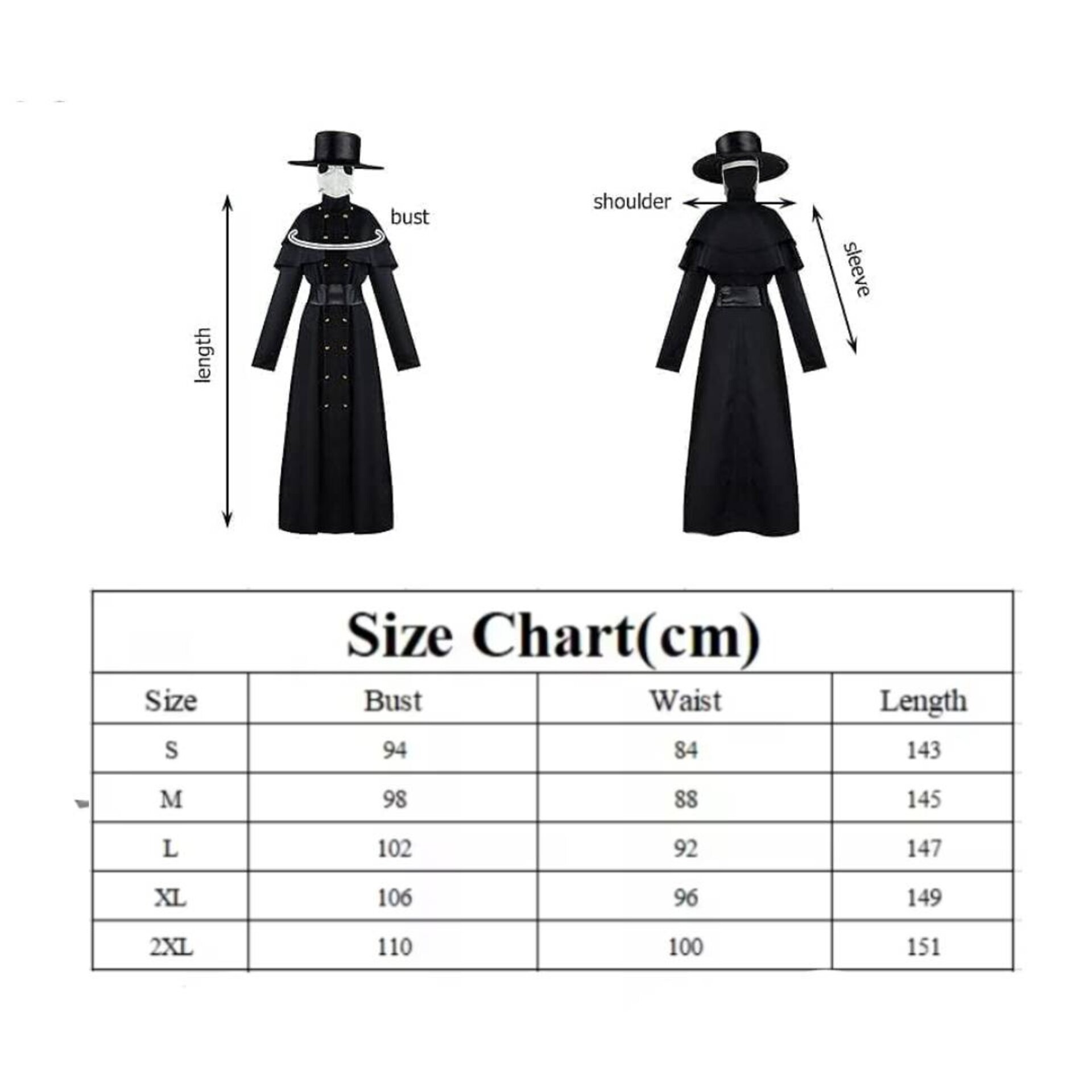 Disfraz Medico Peste Negra Unisex Túnica Steampunk Máscara Sombrero Bastón - 6