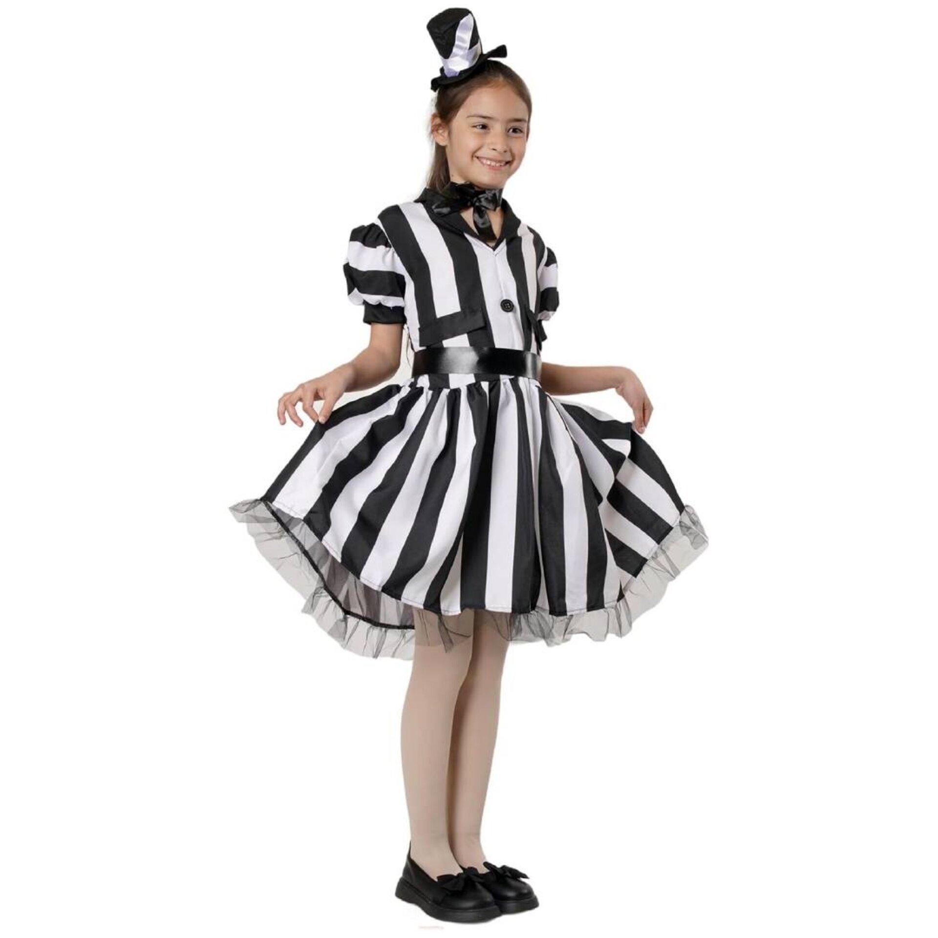 Disfraz Bitelchus Niña Vestido a Rayas. Conjunto Tim Burton Gótico Beetlejuice - 1
