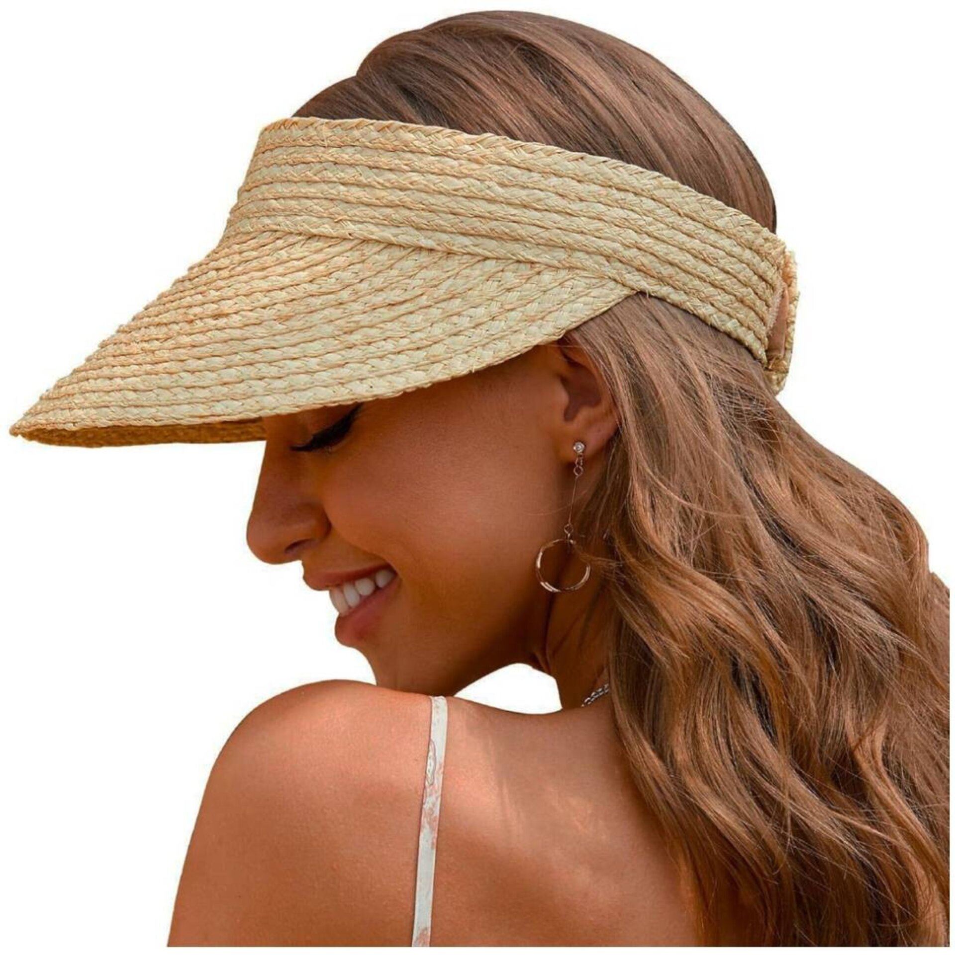 Sombrero de Paja Gorro Visera de ala ancha Mujer Adulto Talla Ajustable Marrón - 7
