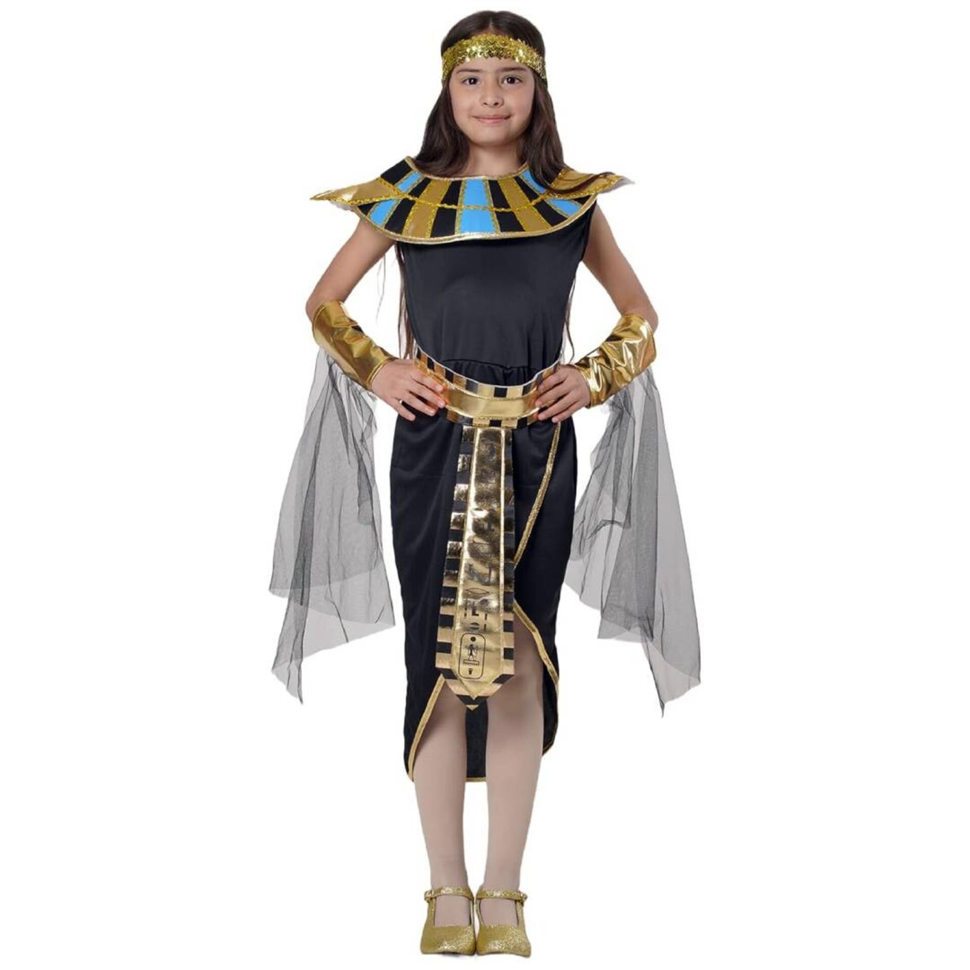 Disfraz de Egipcia Cleopatra para Niña. Vestido Negro con Accesorios Dorados. - 1