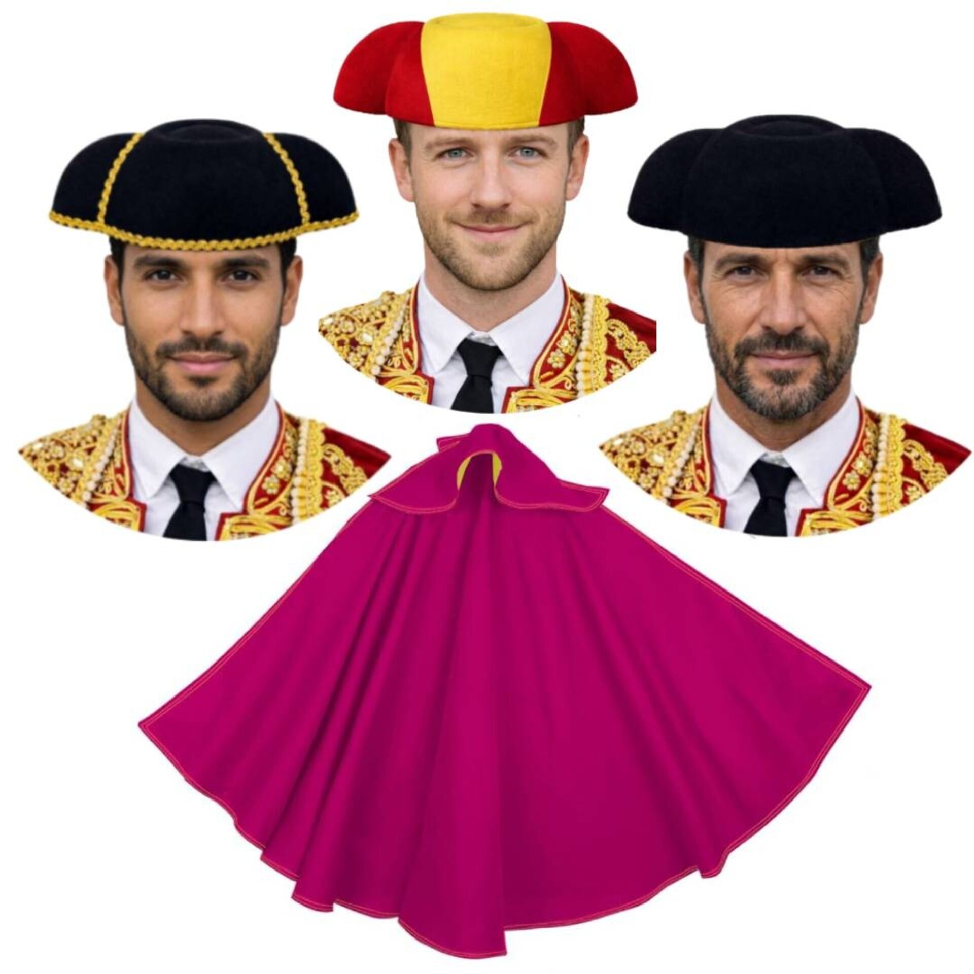 Kit Torero Español Adulto: Capote Rosa 145x70cm y Montera Ajustable para Disfraz - 1