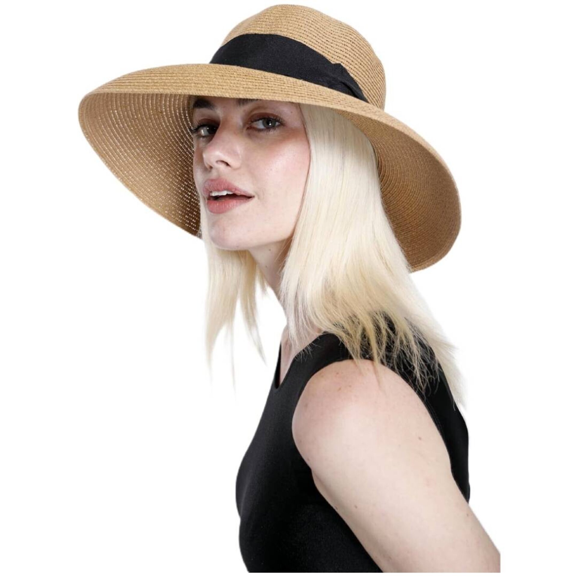 Sombrero Paja Mujer | Marrón Cordón Ajustable | Ala ancha Fedora Talla Única - 2