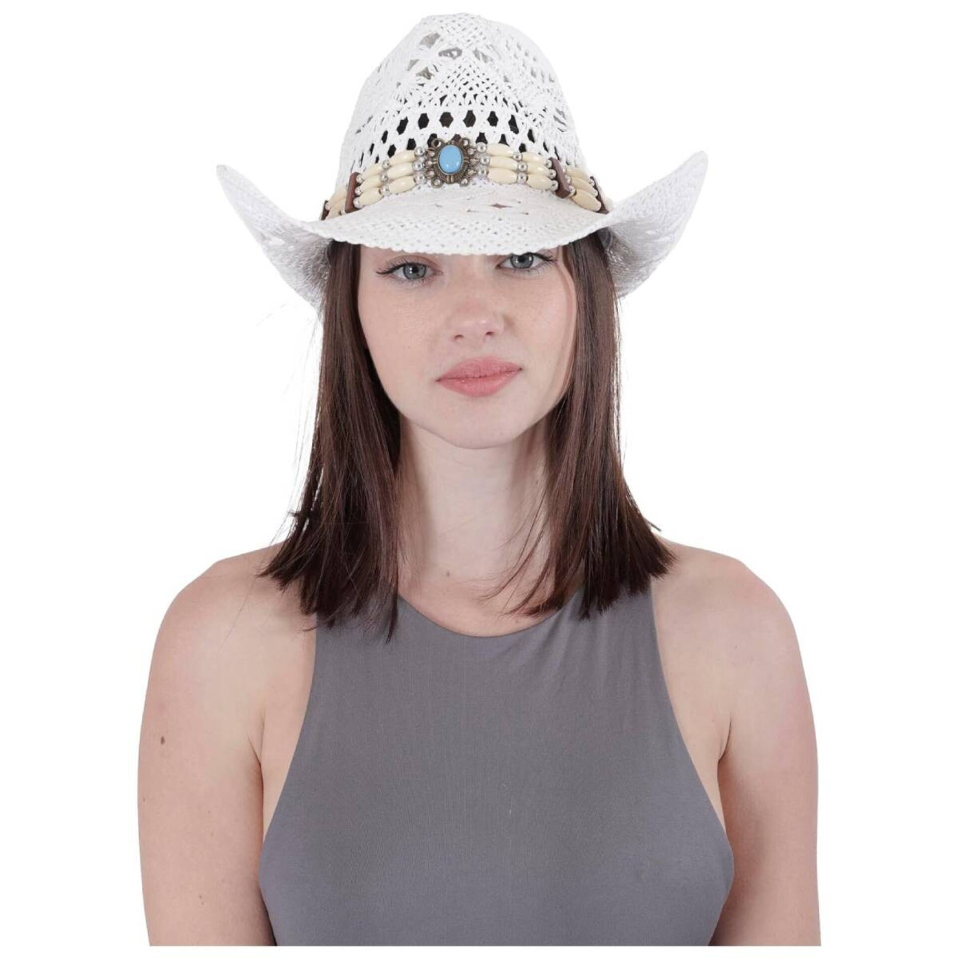Sombrero Vaquero Cowboy Western para Mujer Blanco Talla única - 6