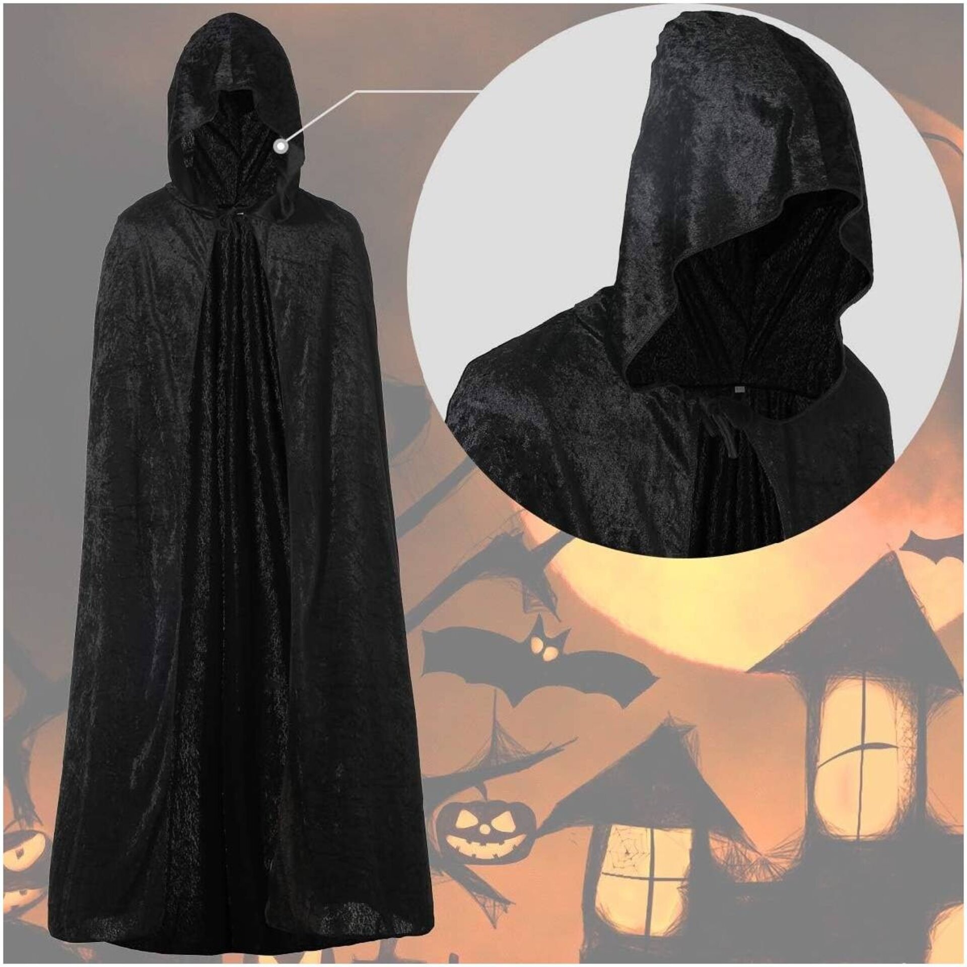 Capas con Capucha en Terciopelo negro Unisex para Disfraz de Niños y Adultos - 4