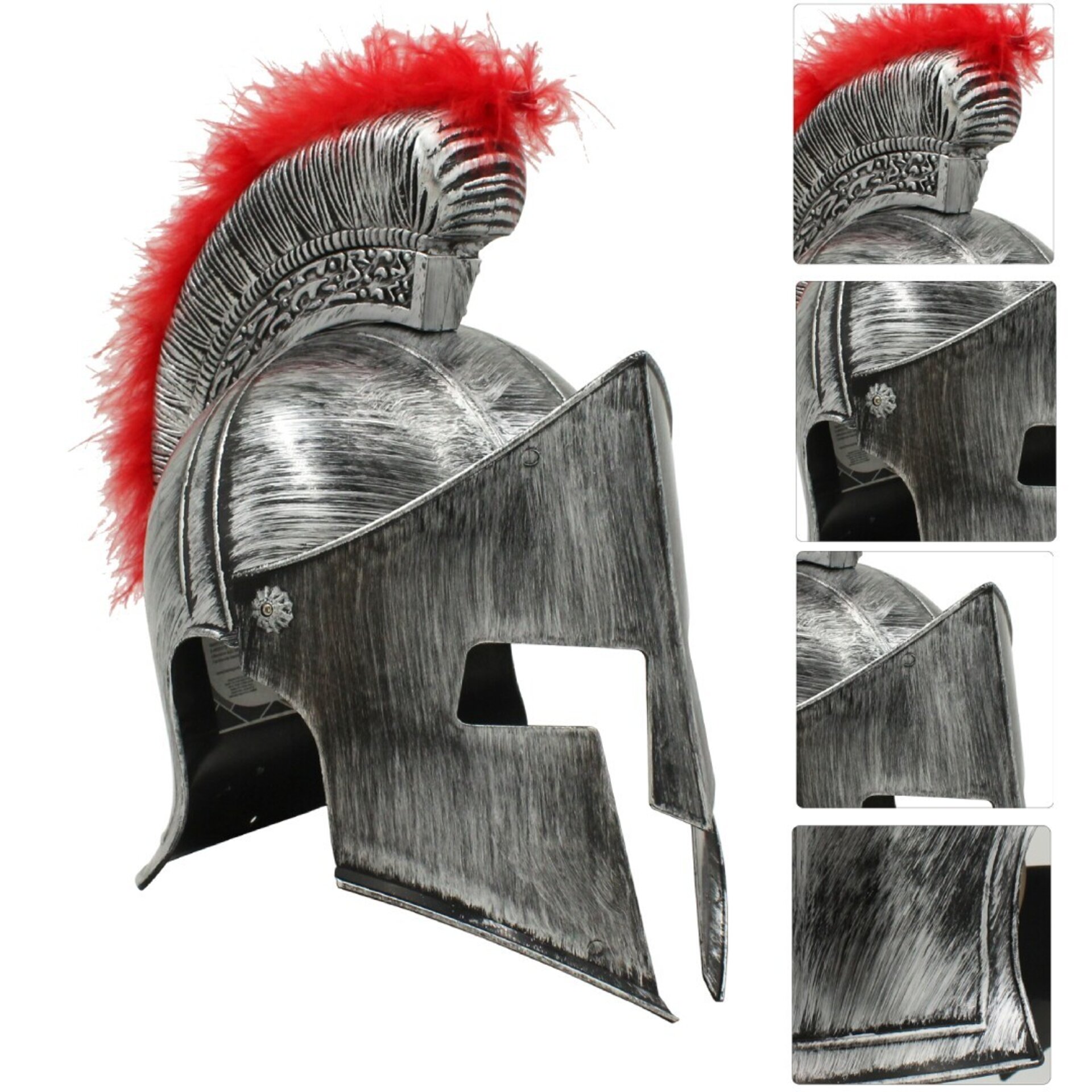 Casco Medieval Gris Espartano Disfraz Romano Plata de Gladiador Guerrero Adulto - 2