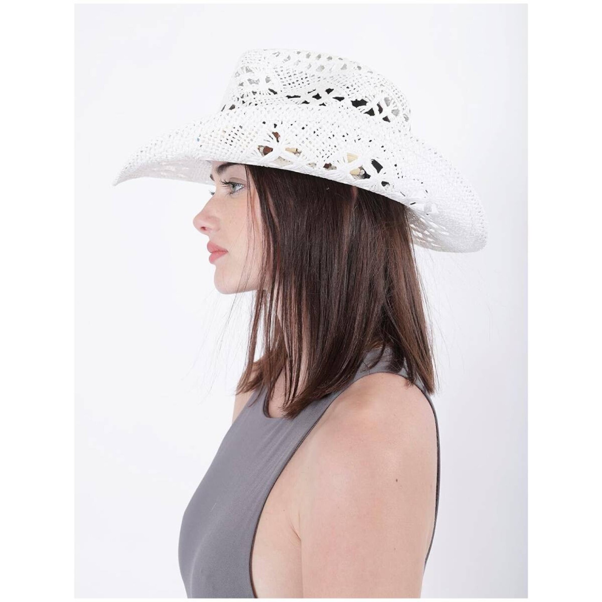 Sombrero Vaquero Cowboy Western para Mujer Blanco Talla única - 3