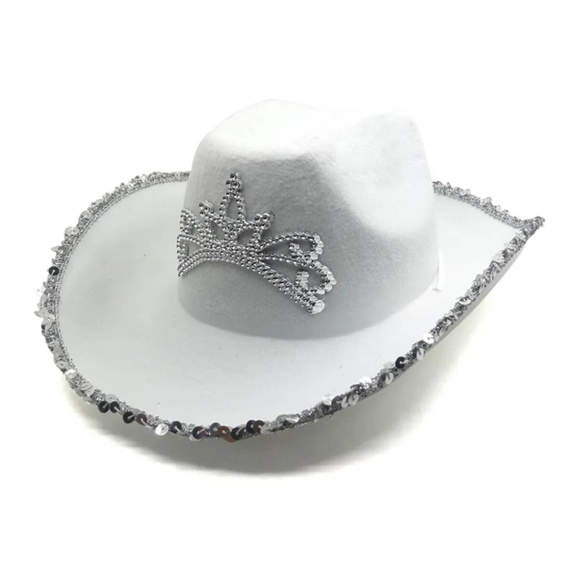 Sombrero Cowboy Vaquera con Lentejuelas, Corona Plata para Adulto Mujer - 2