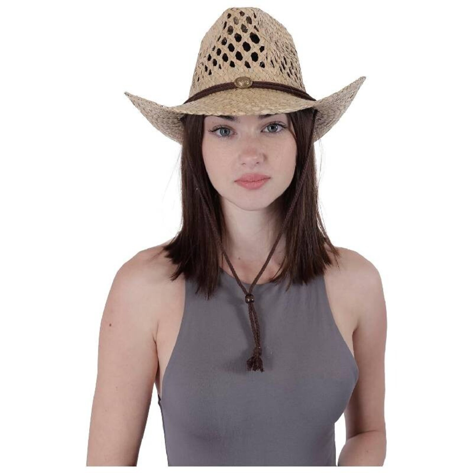 Sombrero de paja natural Cowboy ajustable Unisex para adulto Talla 57-58CM - 6