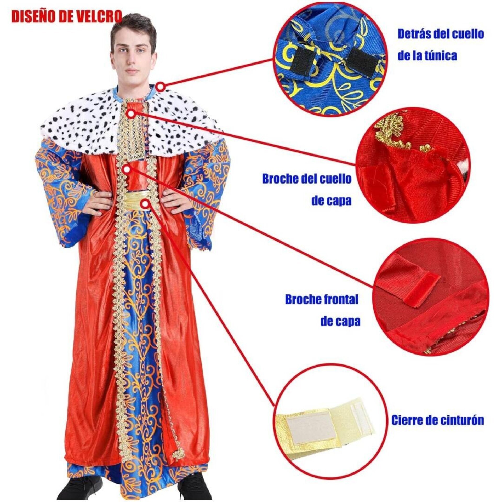 Disfraz Rey Mago Melchor Completo para Adulto - Traje de Lujo con Túnica Roja - 3