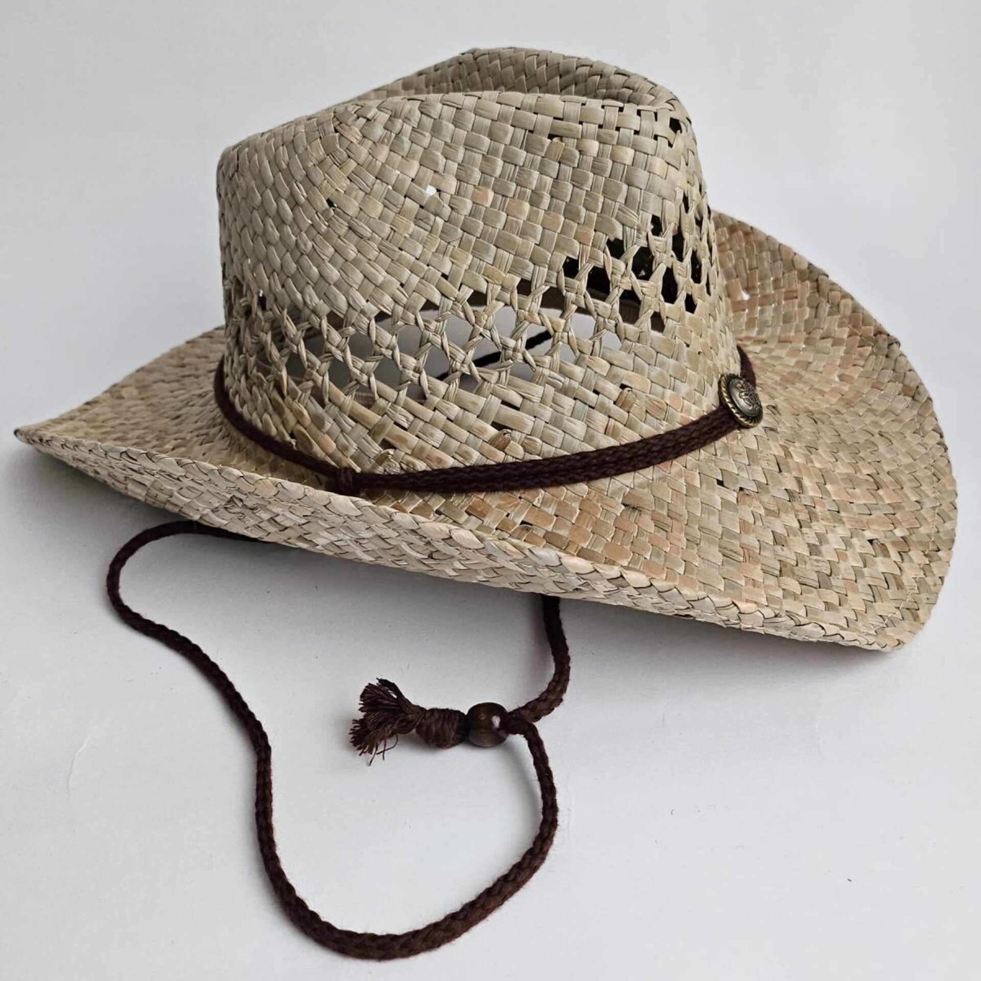 Sombrero de paja natural Cowboy ajustable Unisex para adulto Talla 57-58CM - 7