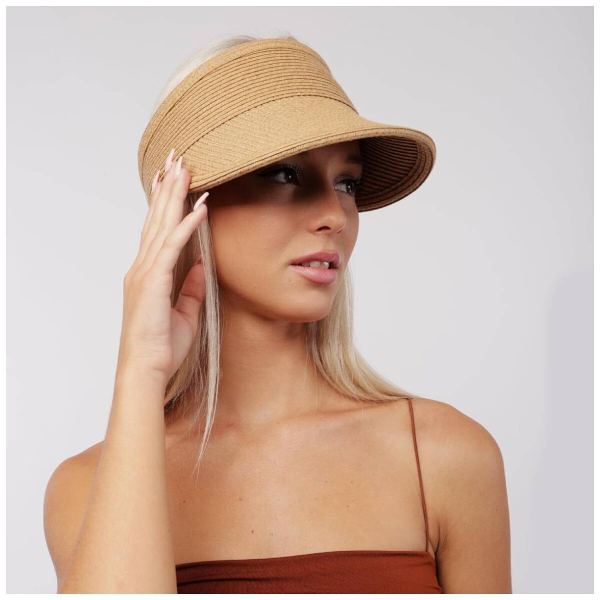 Sombrero para Mujer Pamela de Verano Visera con ala ancha Gorra de paja Marrón - 4