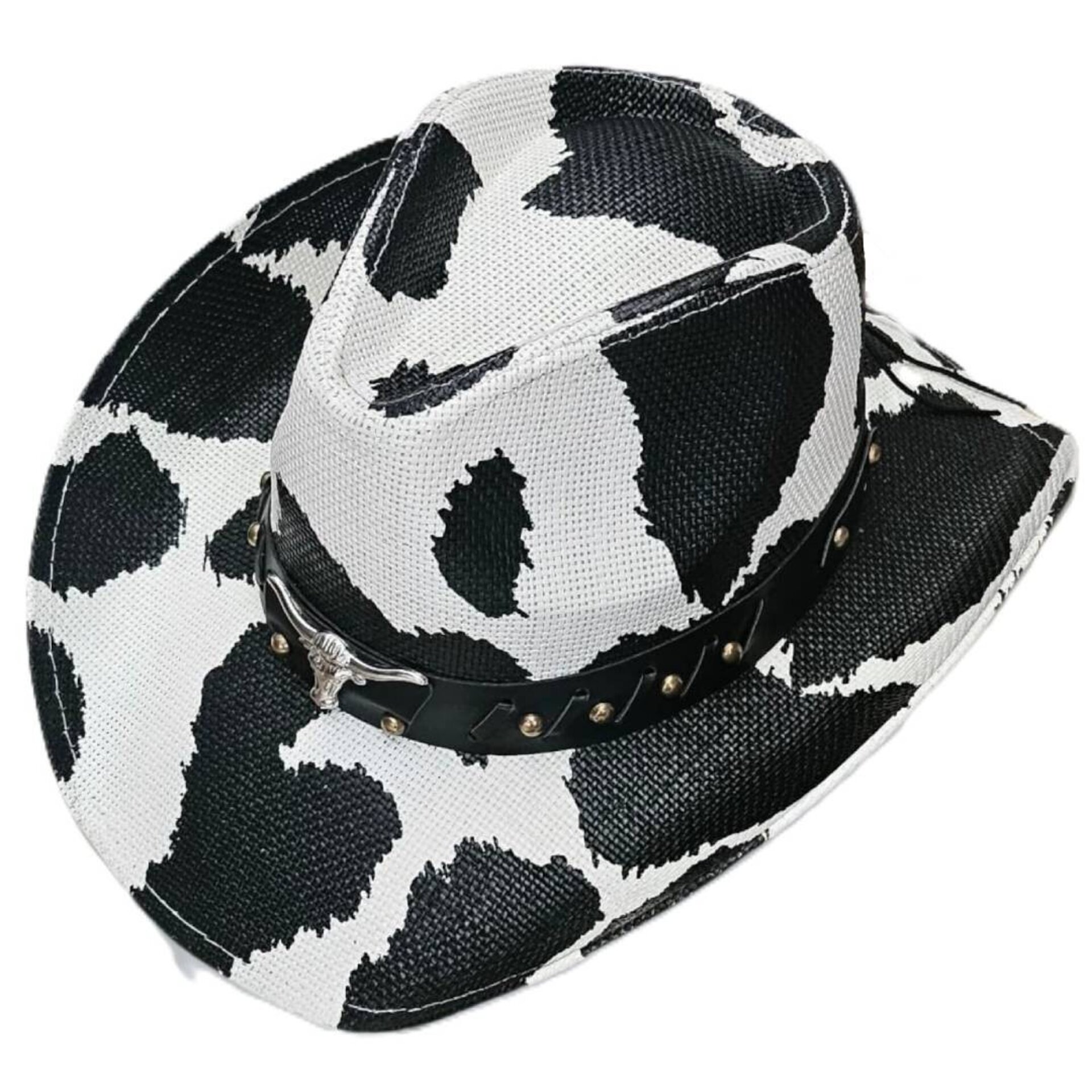 Sombrero Cowboy Vaquero Estampado Blanco Negro Western Adulto Ajustable M/L - 2