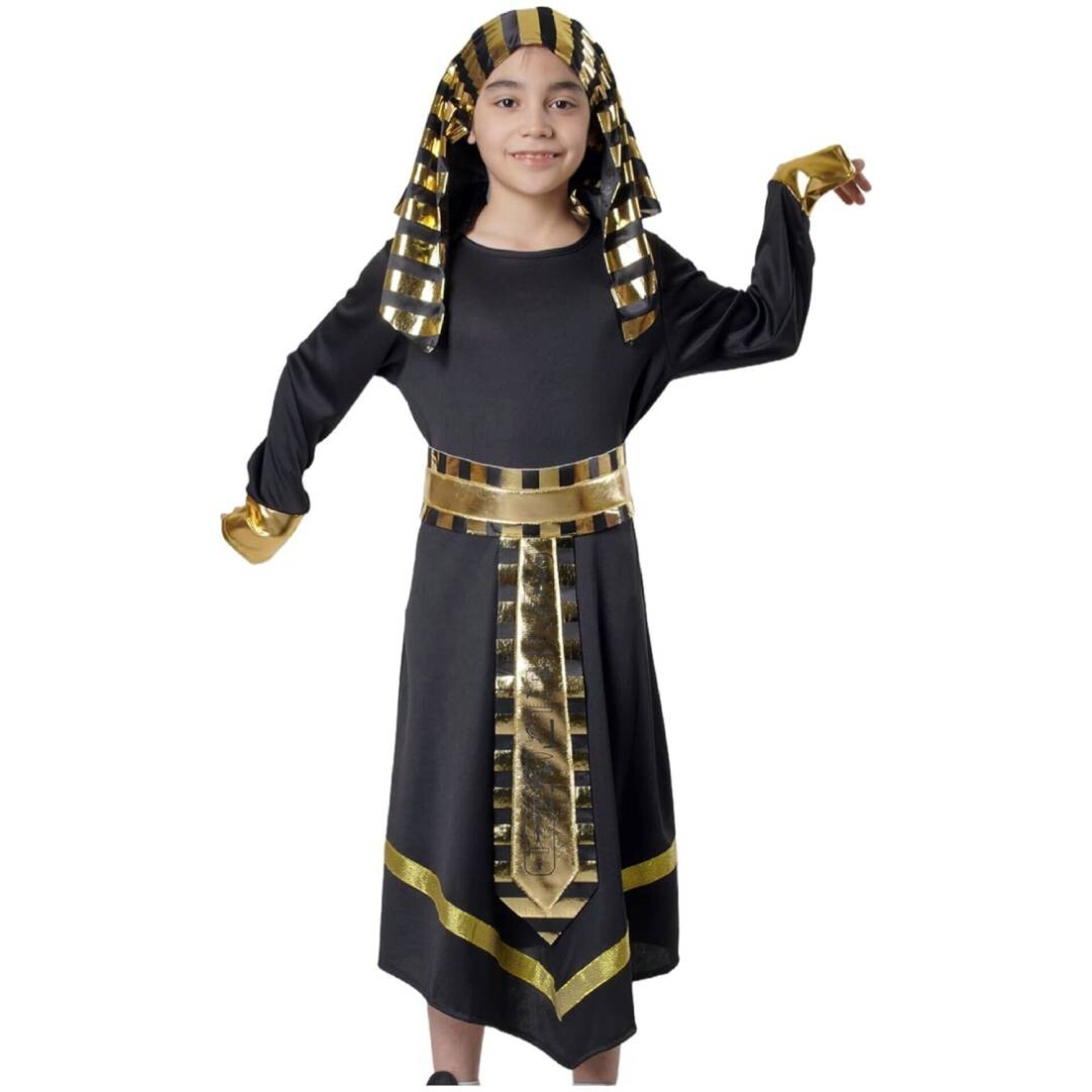 Disfraz de Faraón Egipcio para Niño. Traje Negro Histórico con Detalles Dorados. - 1