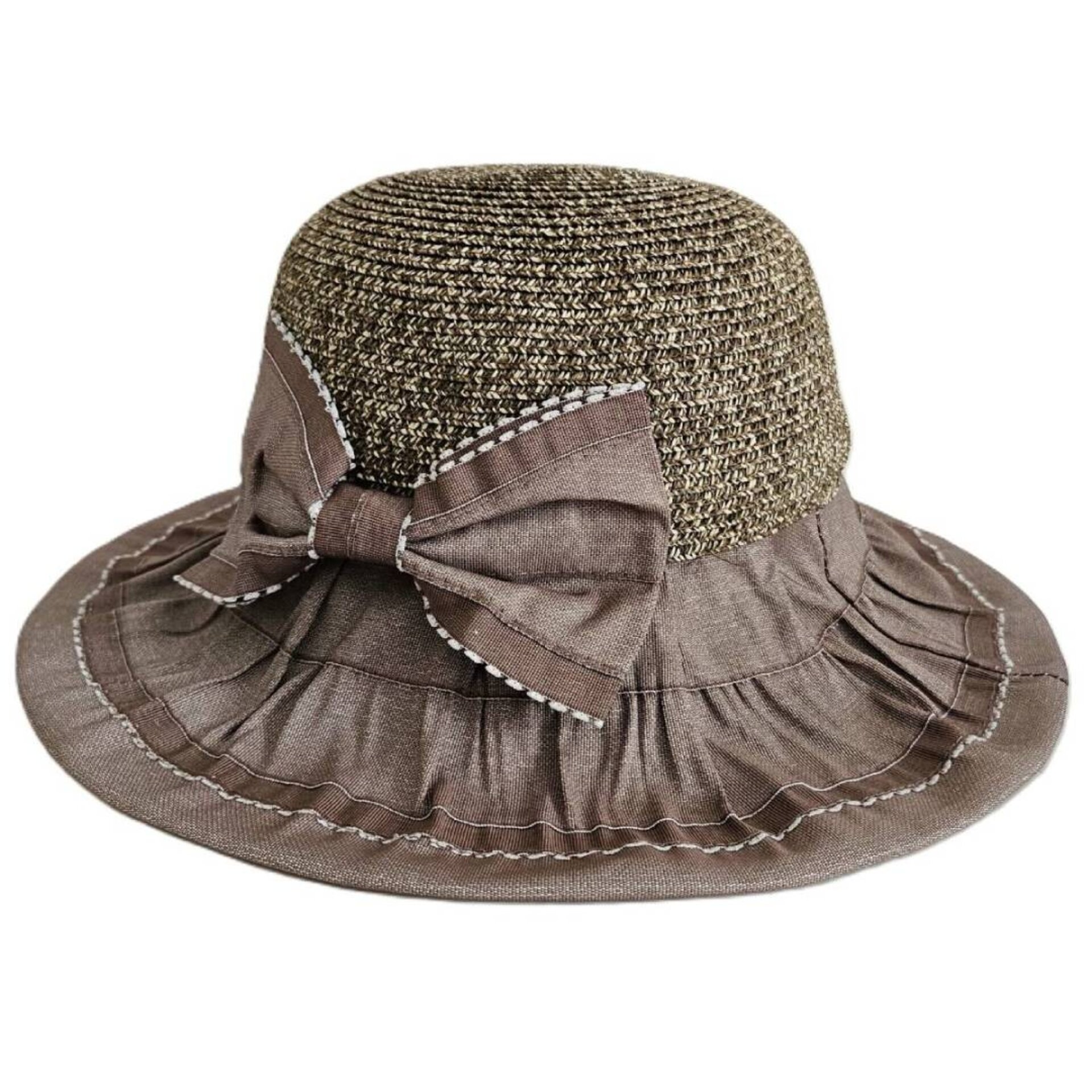 Sombrero de Paja/Denim Marrón con Lazo Fruncido Enrollable mujer talla ajustable - 4