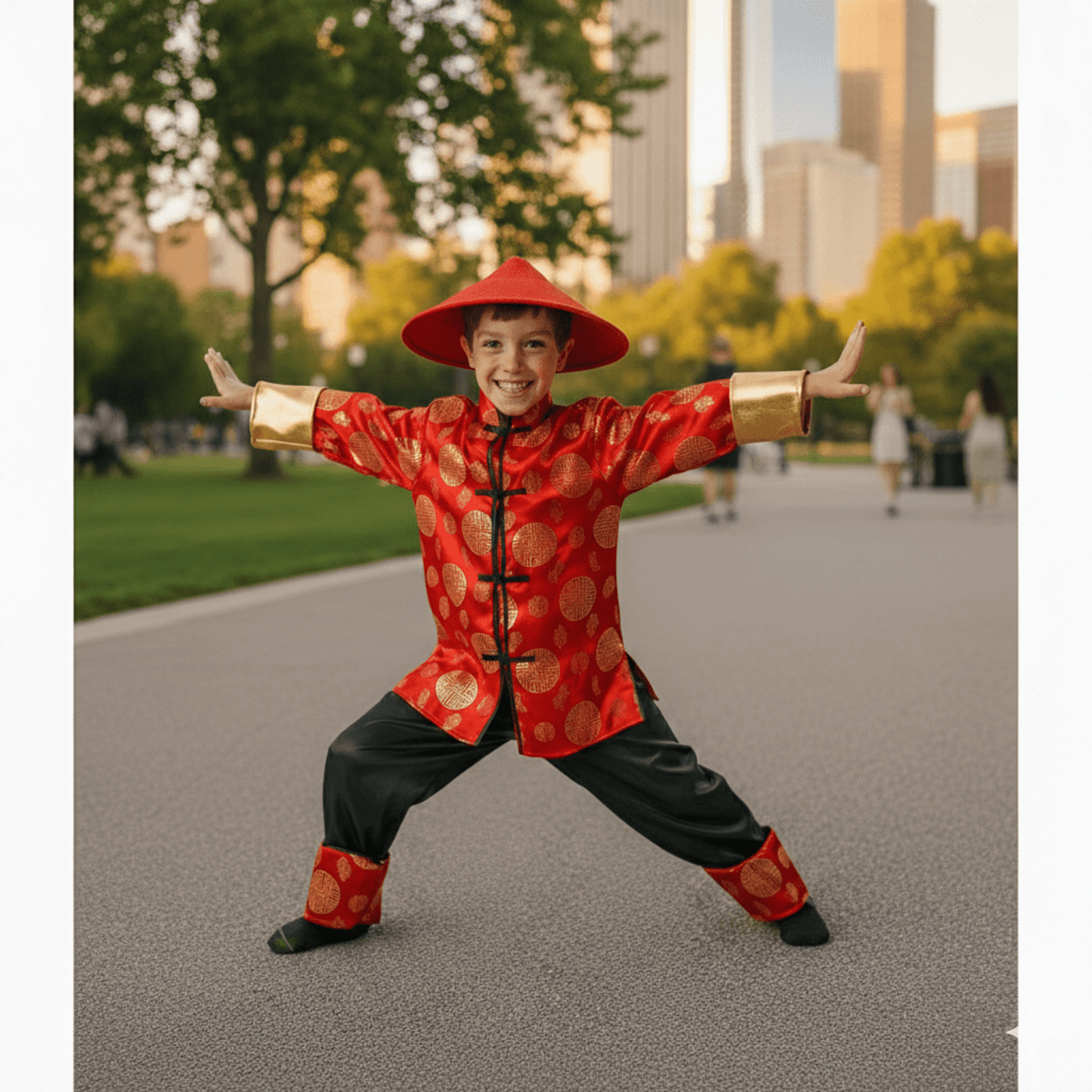 Disfraz de Guerrero Oriental para Niño - Cultura China Camisa Pantalón Sombrero - 1