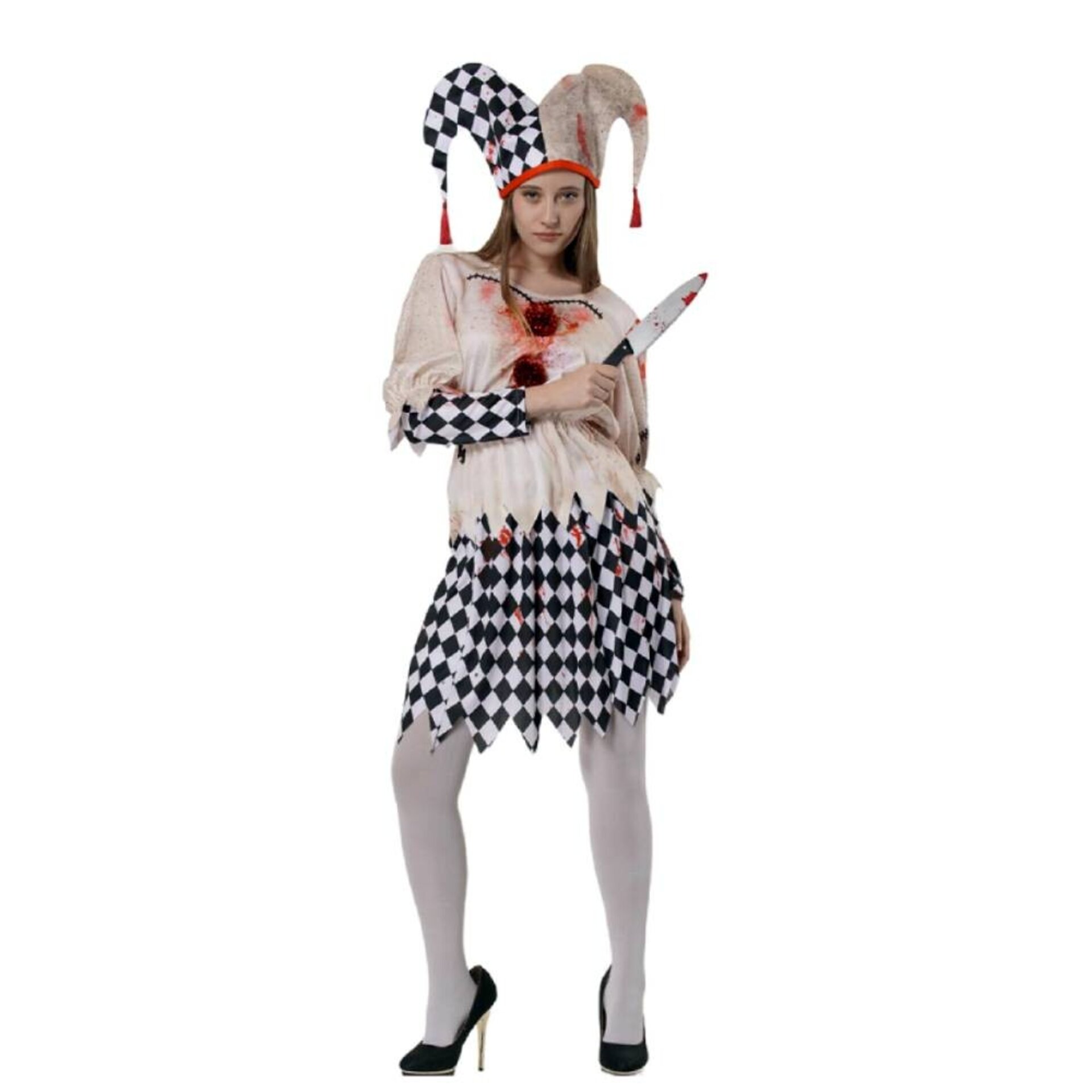 Disfraz Arlequín Sangriento Bufón Mujer Vestido Payasa Asesina Payaso Terror - 4