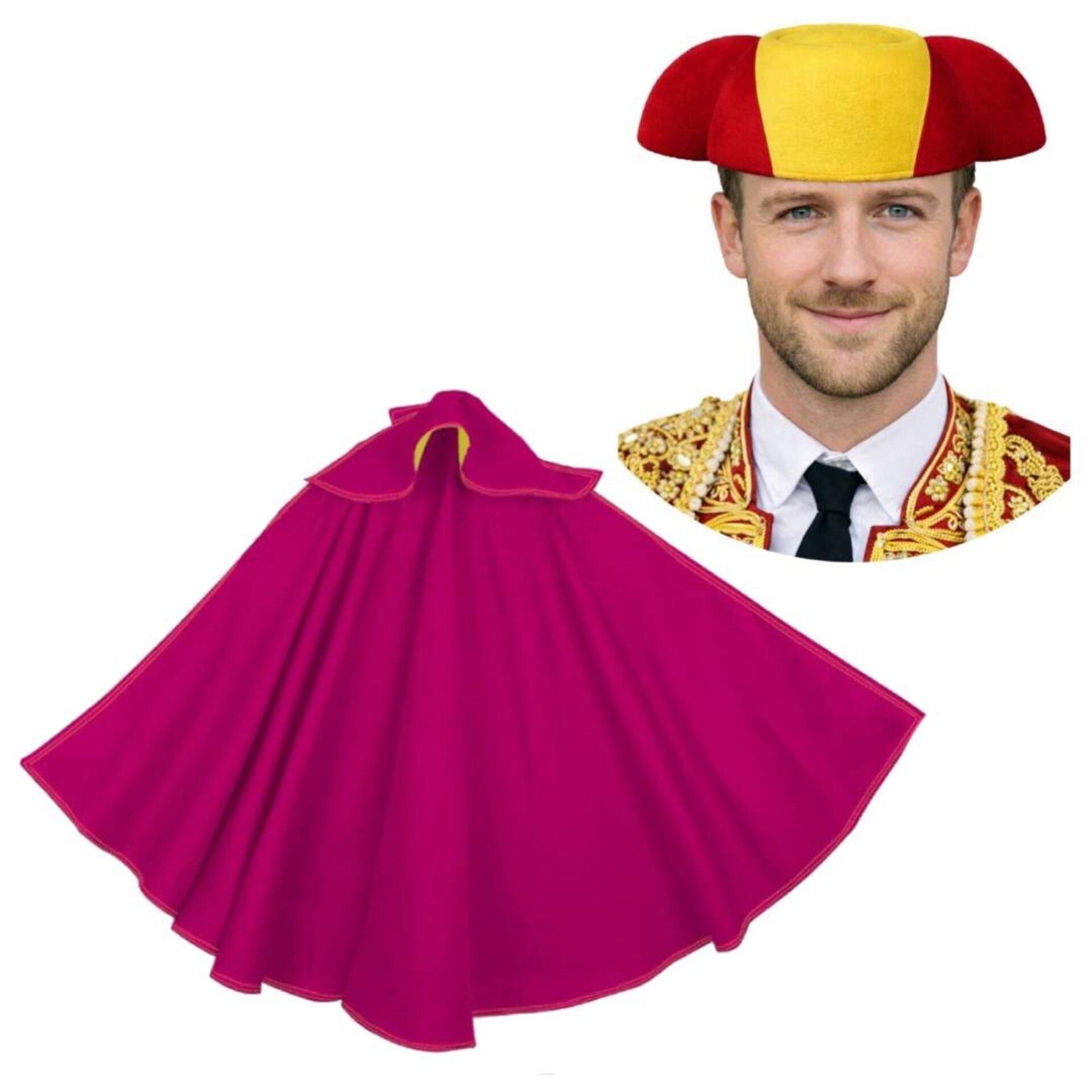 Kit Torero Español Adulto: Capote Rosa 145x70cm y Montera Ajustable para Disfraz - 6