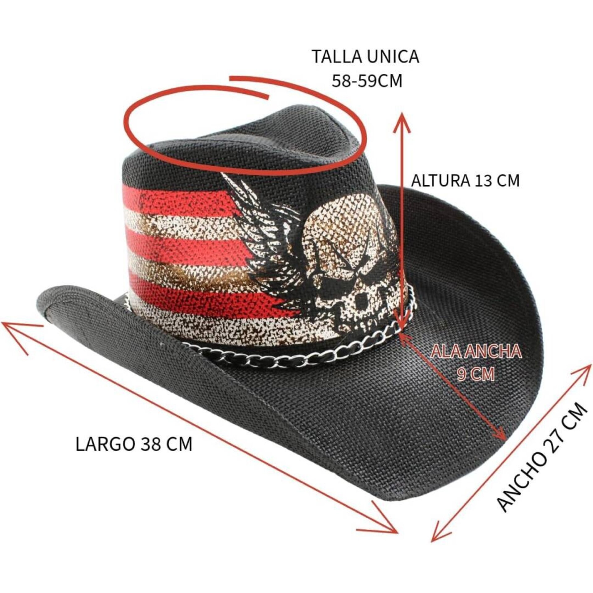 Sombrero Vaquero de Paja Estampado Americano Calavera Western Cowboy Adulto - 4