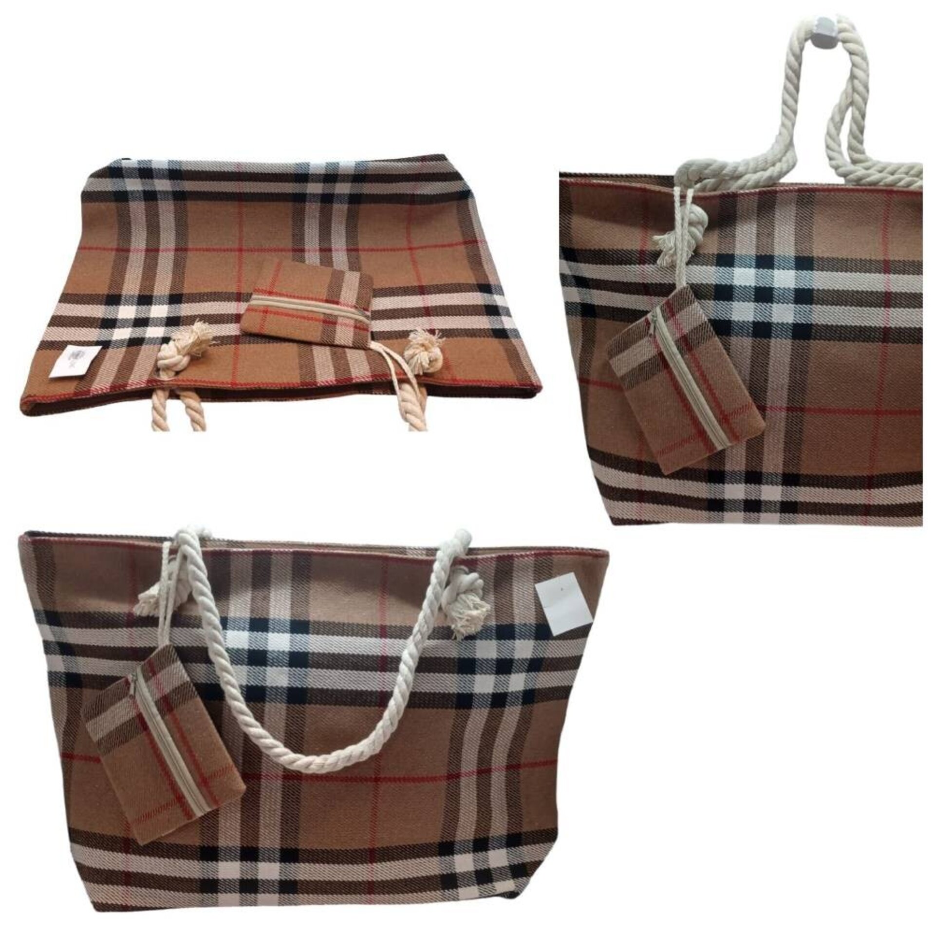 Bolso grande de playa doble asa con monedero a juego diseño a rayas - 2