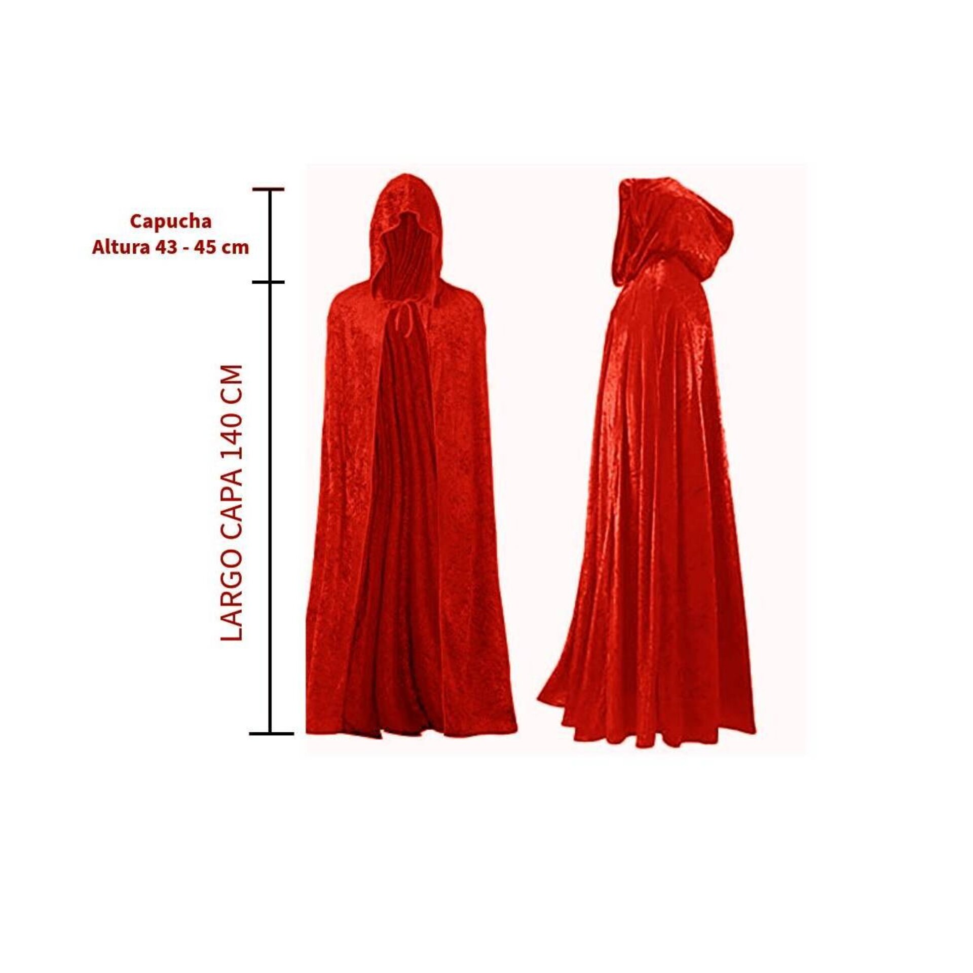 Capas con Capucha en Terciopelo Unisex para Disfraz de Niños y Adultos Rojo - 5
