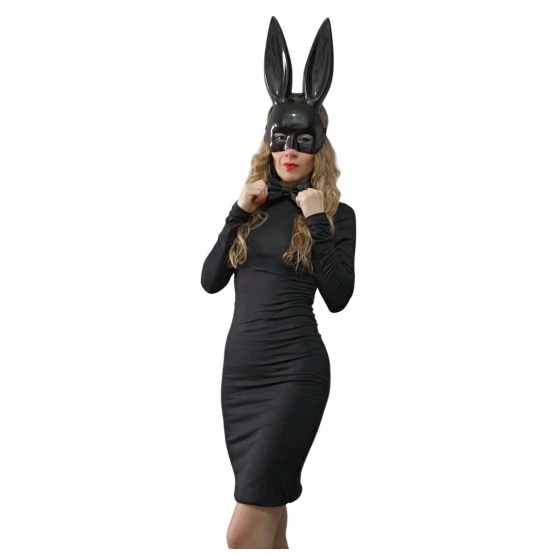 Disfraz Conejita Sexy con Máscara y Pajarita Vestido Corto Halloween negro - 1
