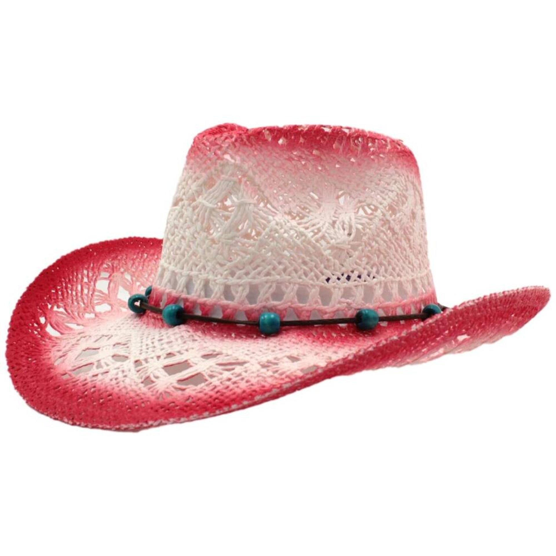 Sombrero Vaquero Paja Rojo Blanco Unisex Estilo Western Adulto Cowboy Ajustable - 1