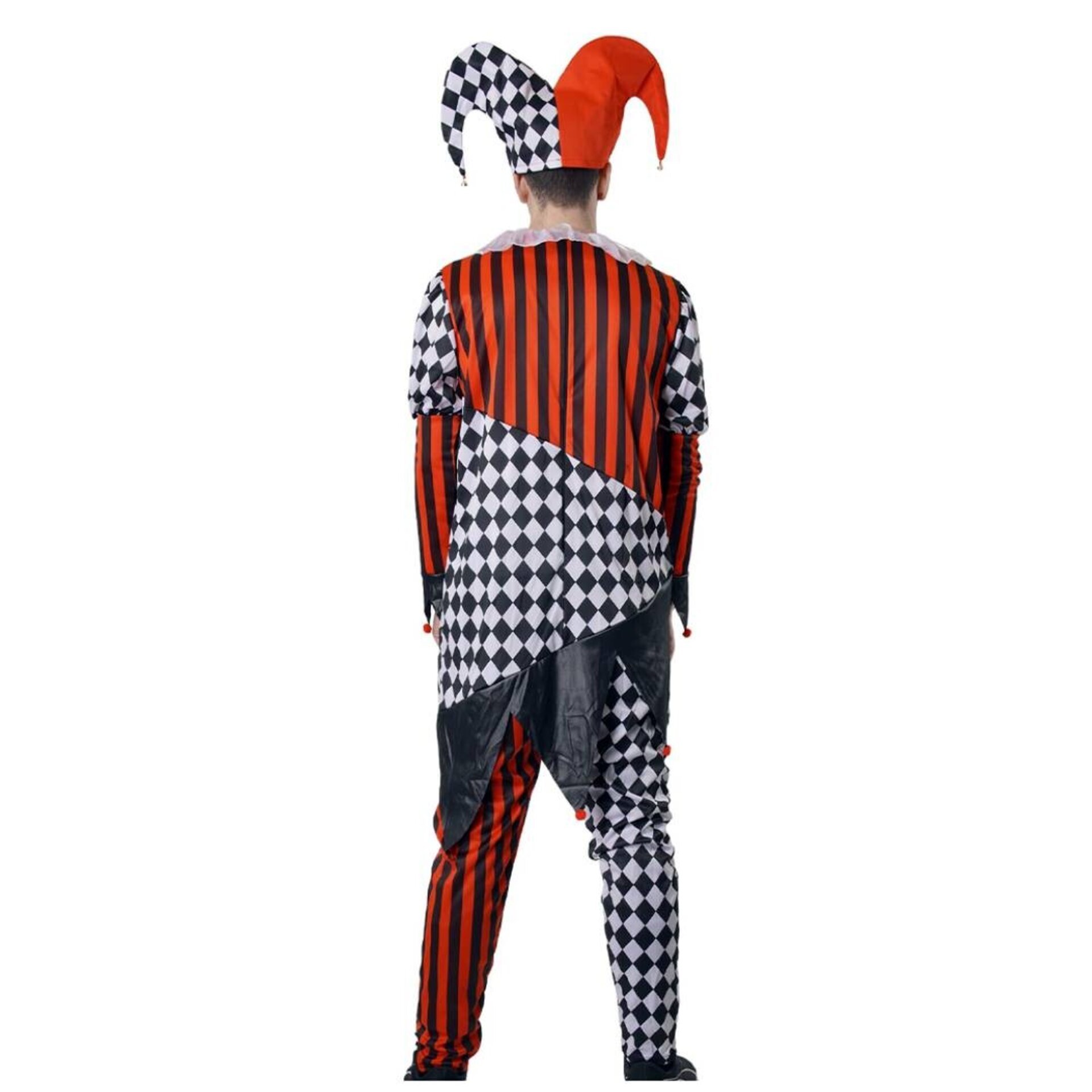 Disfraz Payaso Arlequín Circo Bufón Hombre Mono y Gorro Estampado Rombos - 2