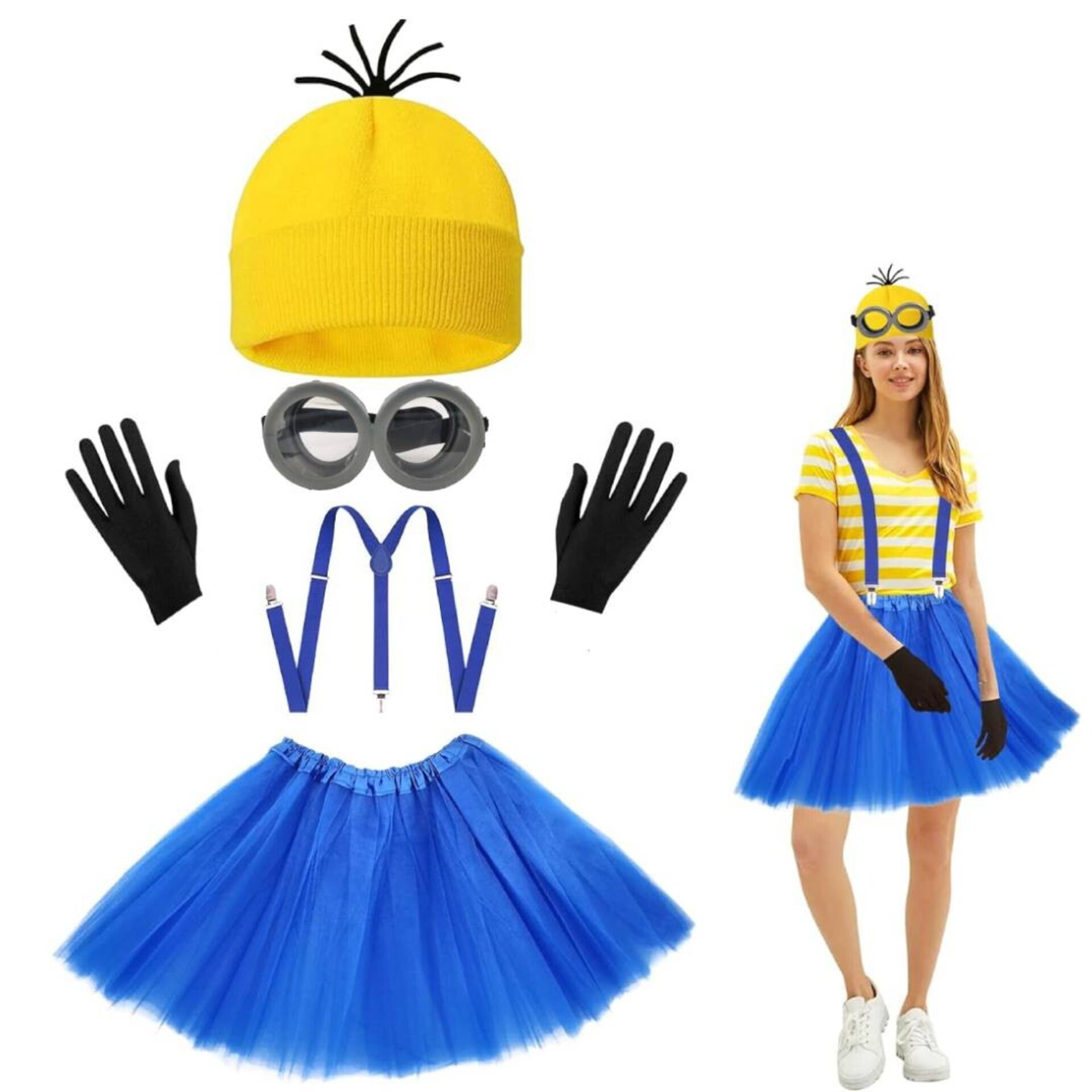 Conjunto Dsfraz Minion Mujer Adulto Gorro, Gafas, Tirantes, Guantes, Tutu 40CM - 2