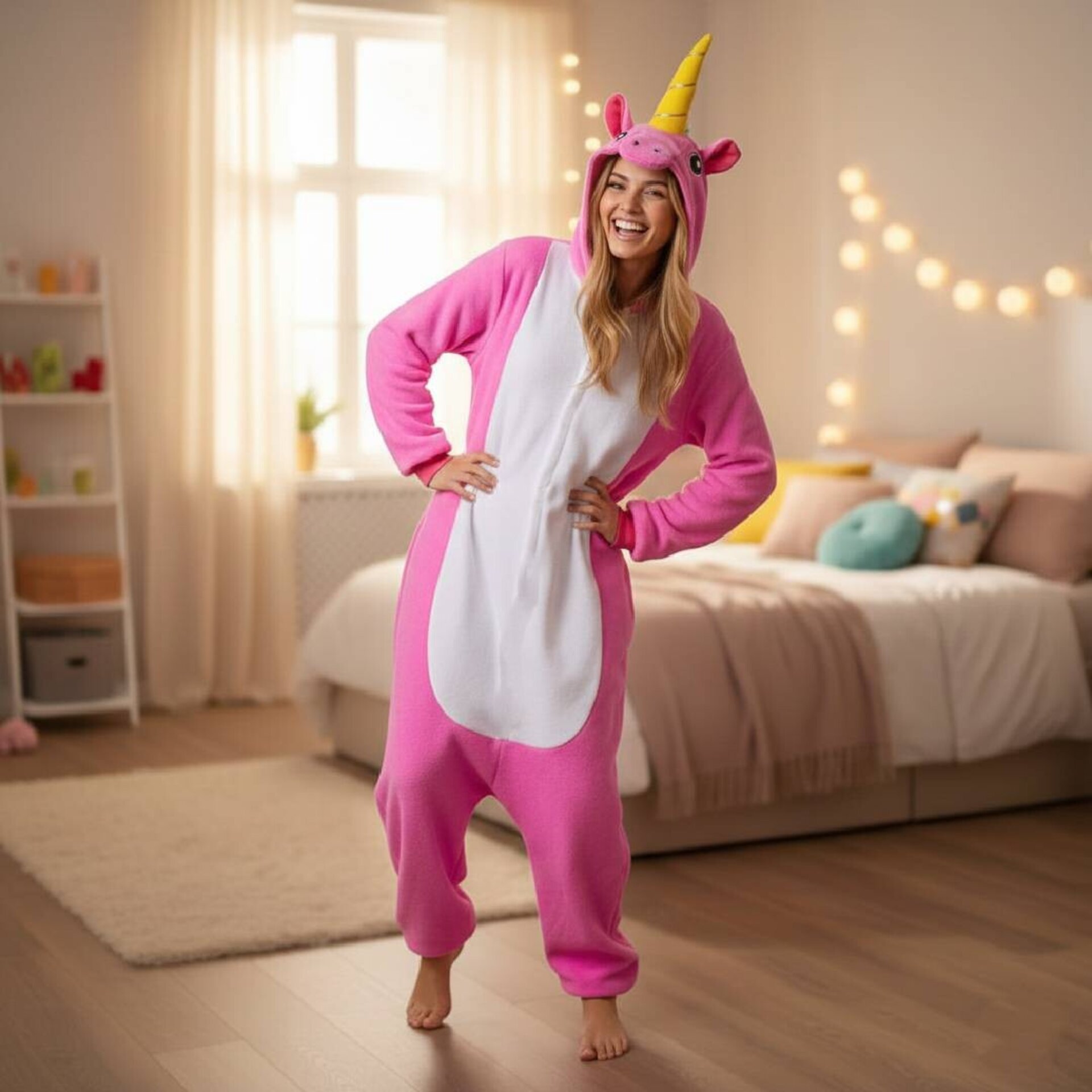 Pijama Mono Enterizo Unicornio Rosa - Kigurumi Térmico para Mujer | Talla única - 3