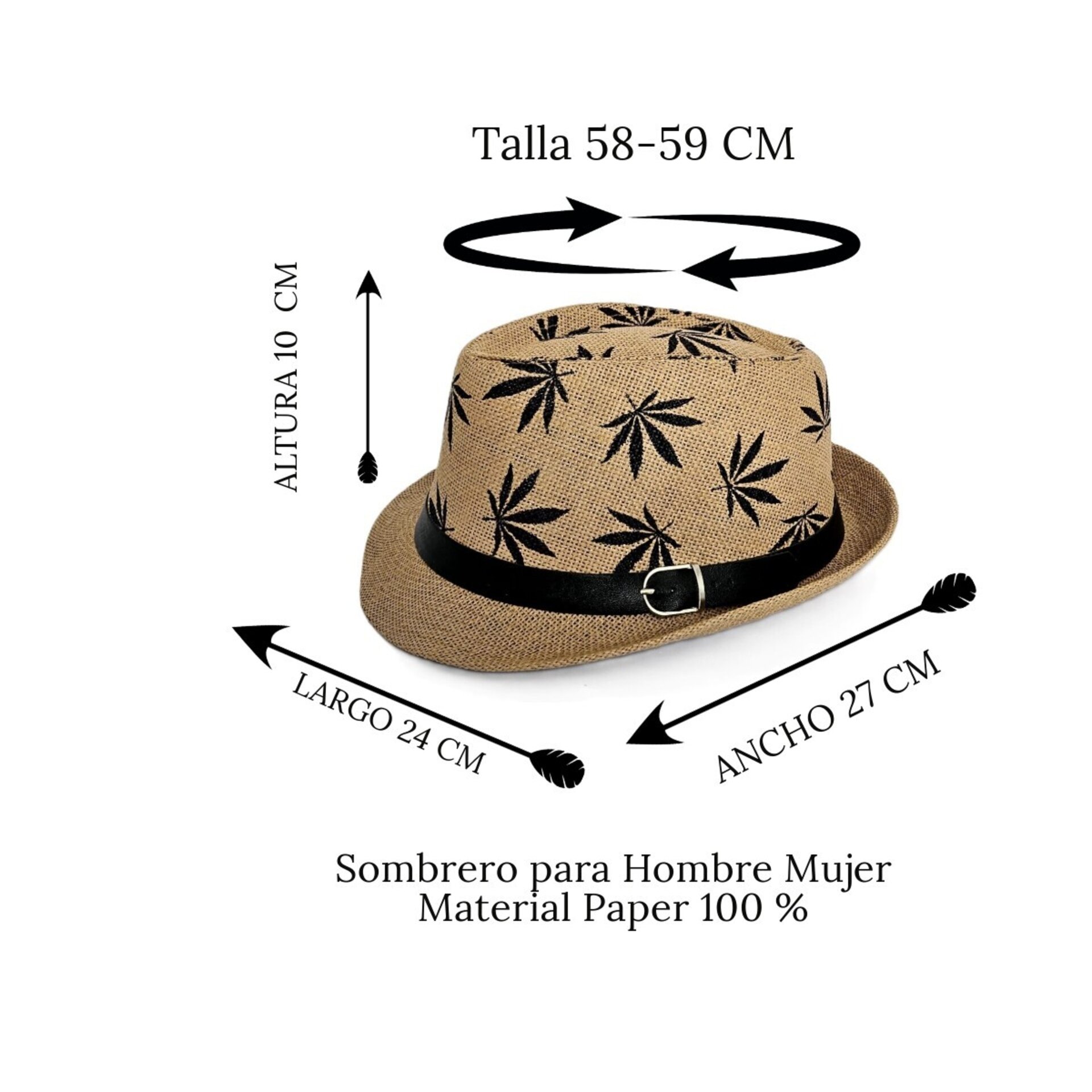 Sombrero Trilby Fedora Clásico Gorro Marrón Estampado Paja de Papel Adulto M/L - 7