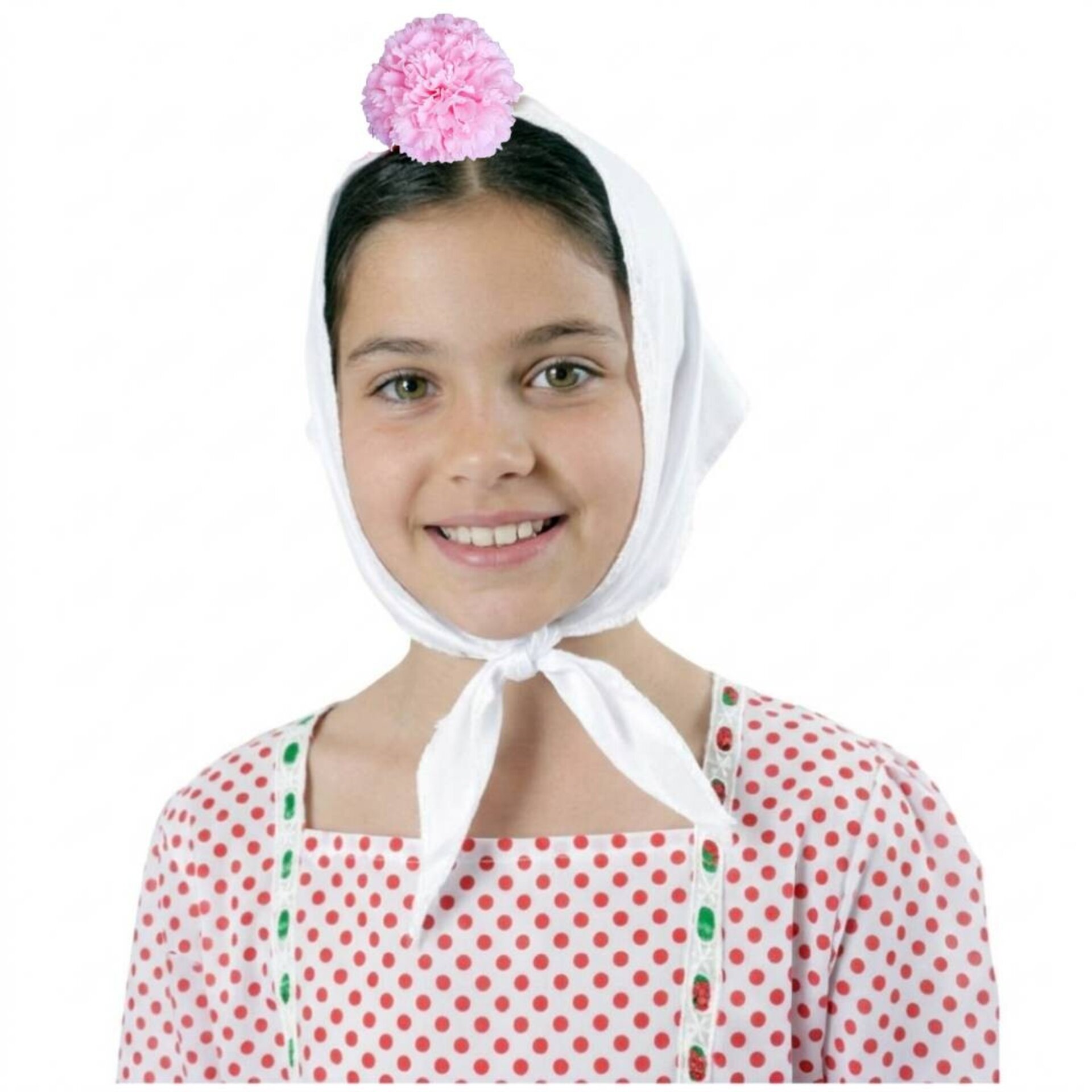 Lote 24 Accesorios Disfraz Chulapa: 12 Pañuelos Blancos + 12 Claveles para Niñas - 2