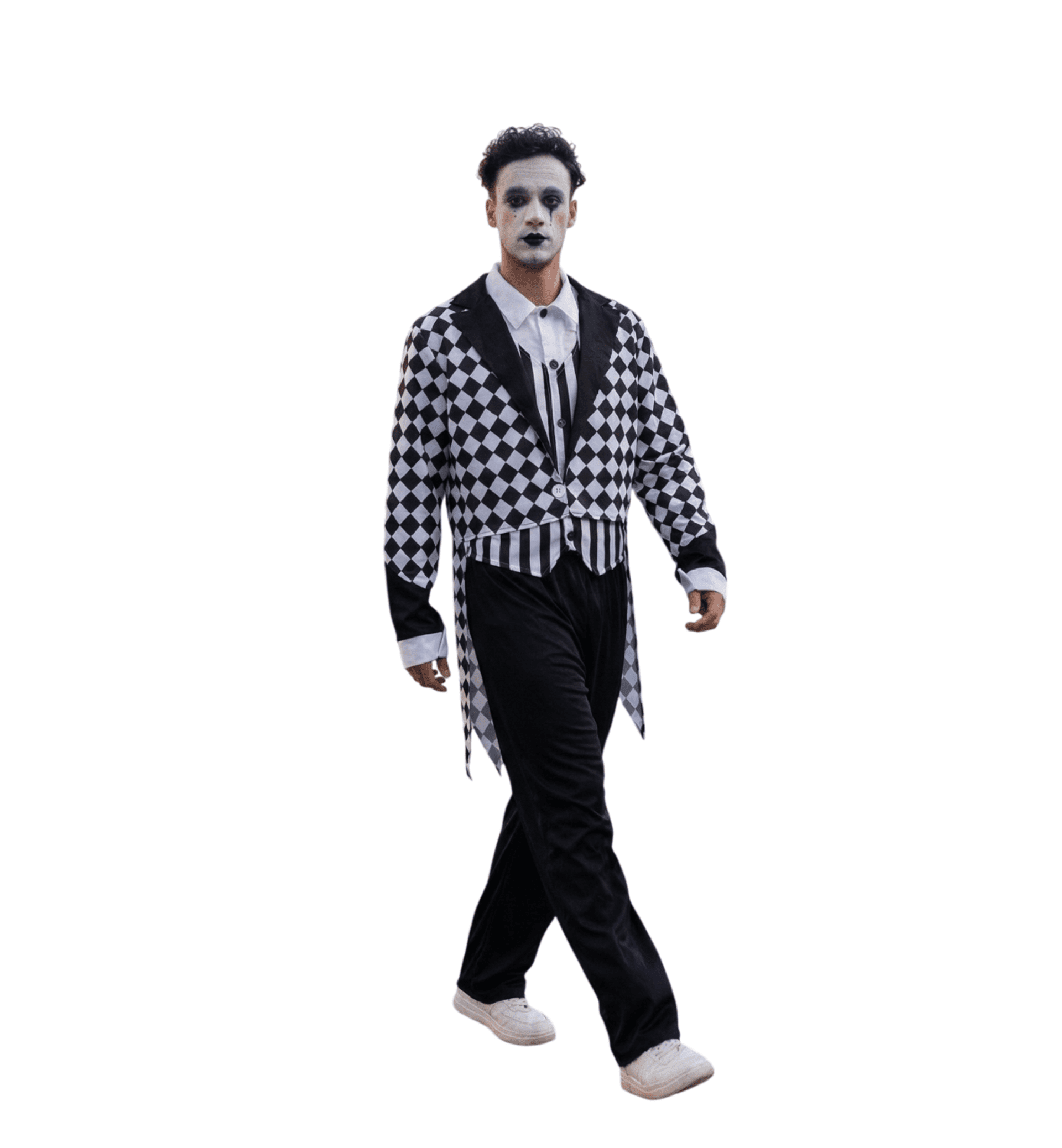 Disfraz Arlequín Hombre Adulto Talla S/M – Traje Payaso Blanco y Negro Rombos - 1